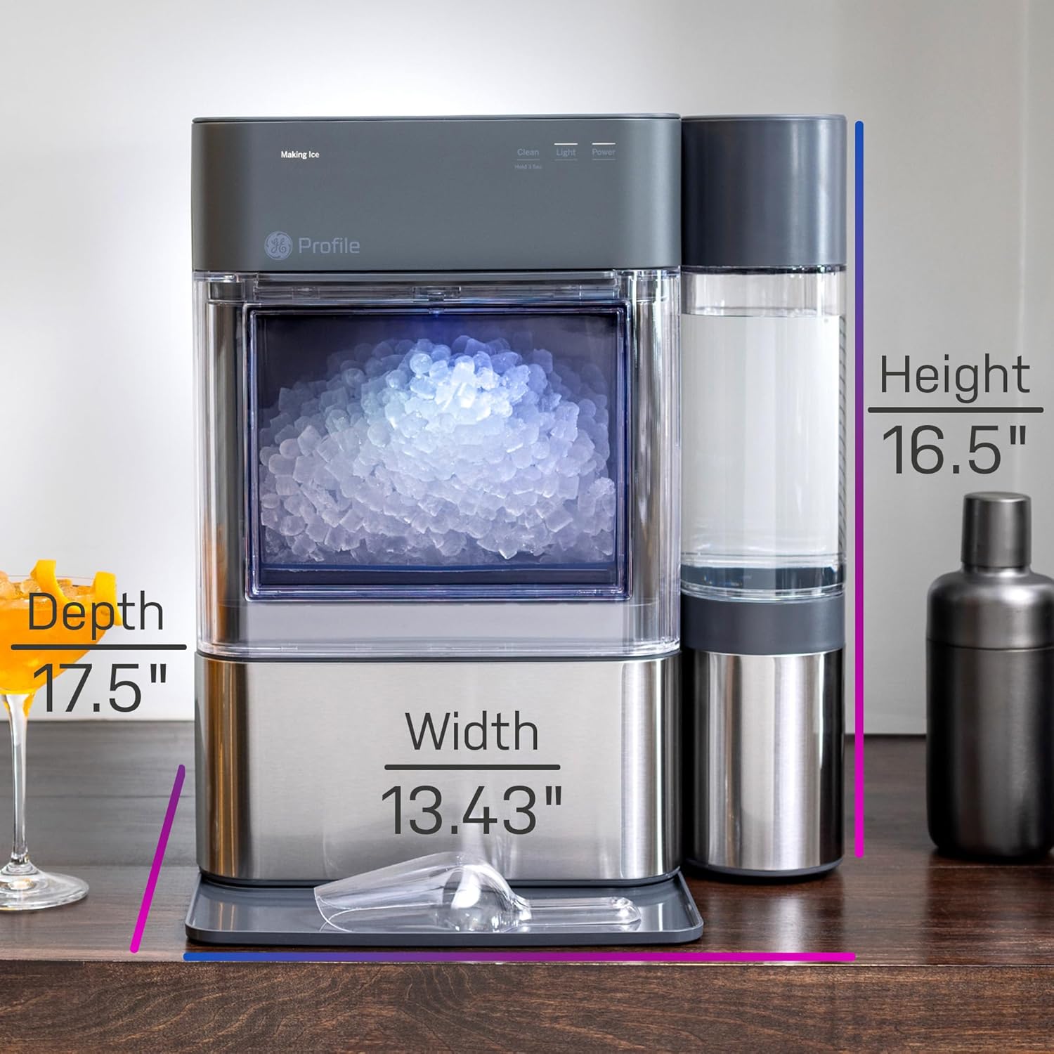 GE Profile Opal 2.0 XL with 1 Gallon Tank, Chewable Crunchable Countertop Nugget Ice Maker, Scoop included, 38 lbs in 24 hours, Pellet Ice Machine with WiFi & Smart Connected, Stainless Steel - Image 3