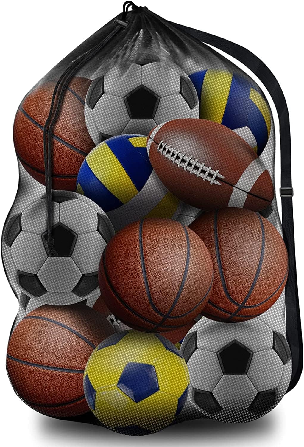 BROTOU Extra Large Sports Ball Bag Mesh, Basketball Bags Team Balls, Adjustable Shoulder Strap, Ball Bags for Holding Soccer, Football, Volleyball, Swimming Gear (30” x 40”) - Image 2
