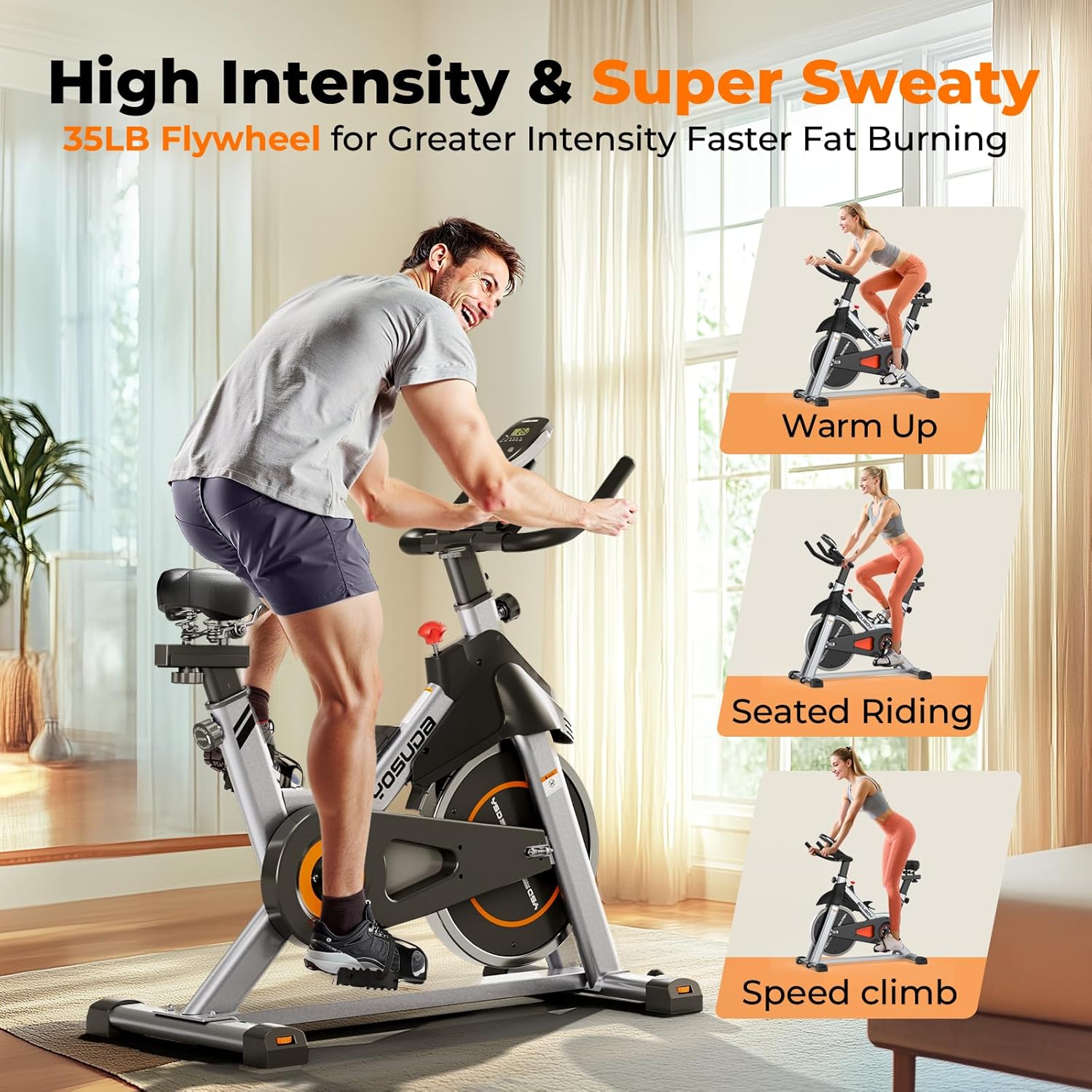 YOSUDA Exercise Bike, Stationary Bike with App, Brake Pad/Magnetic Indoor Cycling Bike with 300 lb Weight Capacity, Low Noise, Tablet Holder, Comfortable Seat for Home Fitness and Weight Loss - Image 4
