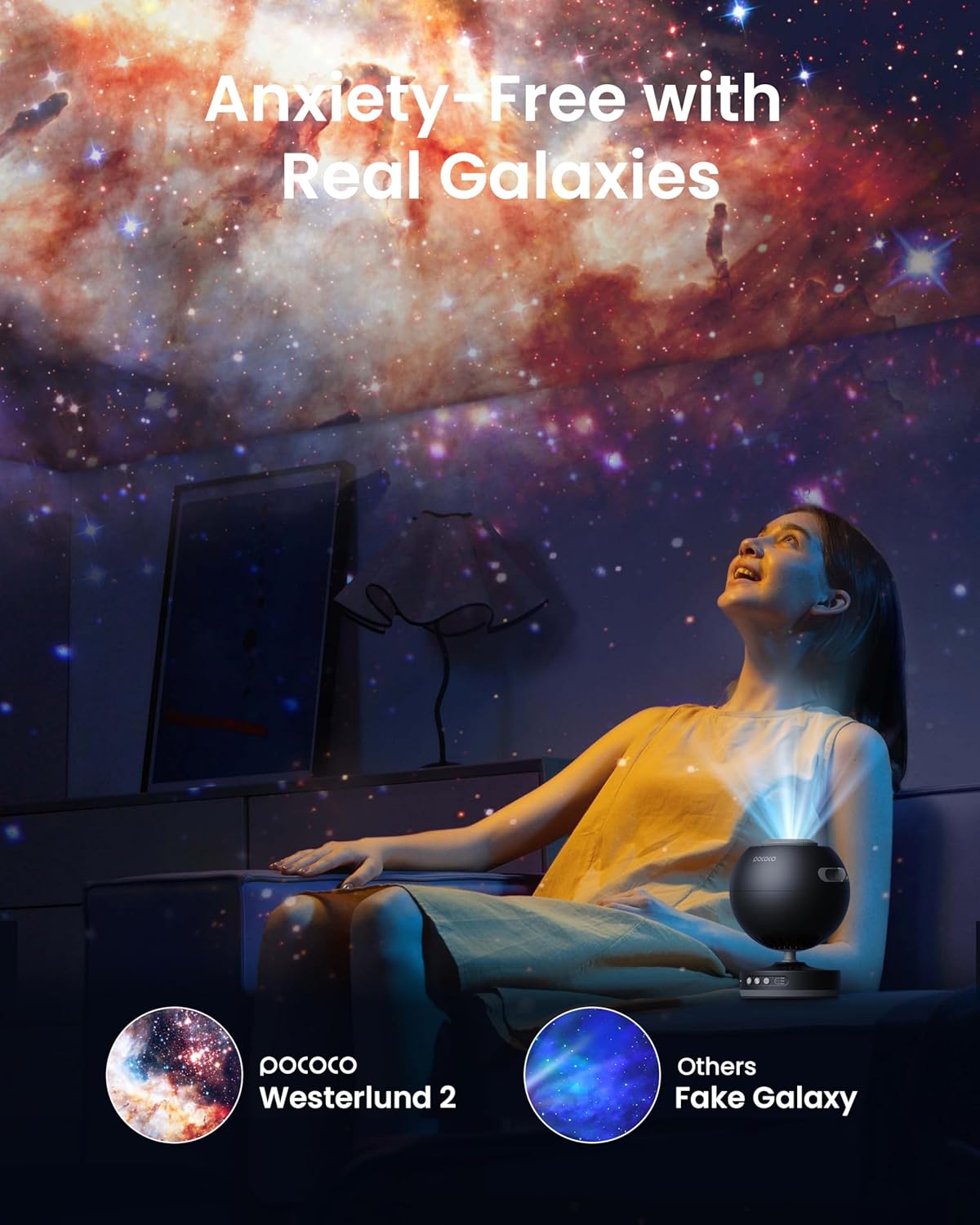 POCOCO Galaxy Star Projector for Bedroom with Replaceable Optical Film Discs, Home Planetarium Night Light Projector with High-Definition Soft Light for Relax, Study, and Meditate, Stress Relief Gifts - Image 4