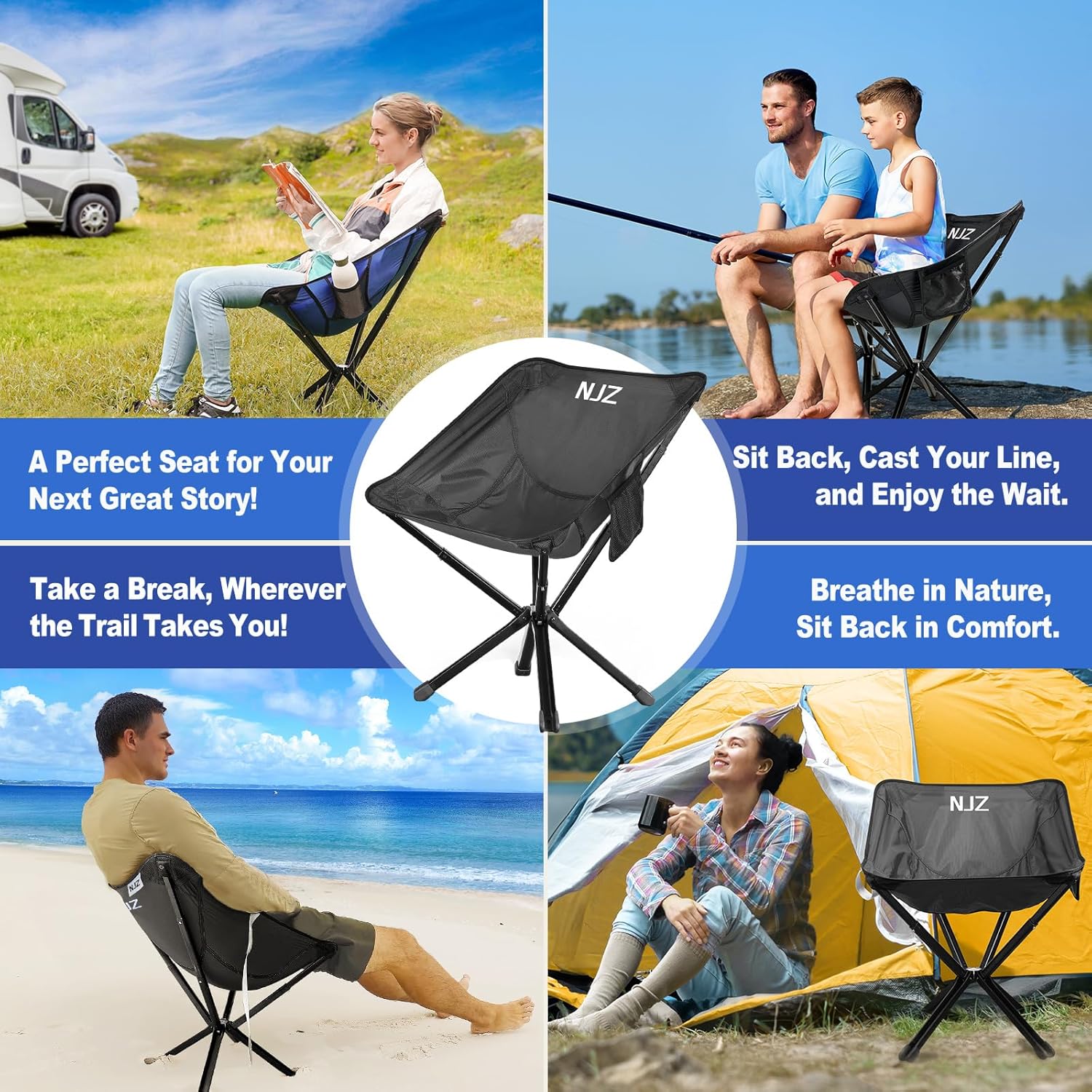 Small Camping Chair, Compact Folding Camping Chair for Adults-200 LBS Supported Lightweight Backpacking Chair for Outdoors Fishing, Hiking, Travel, Picnic, Beach Aluminum Chair(Black) - Image 8