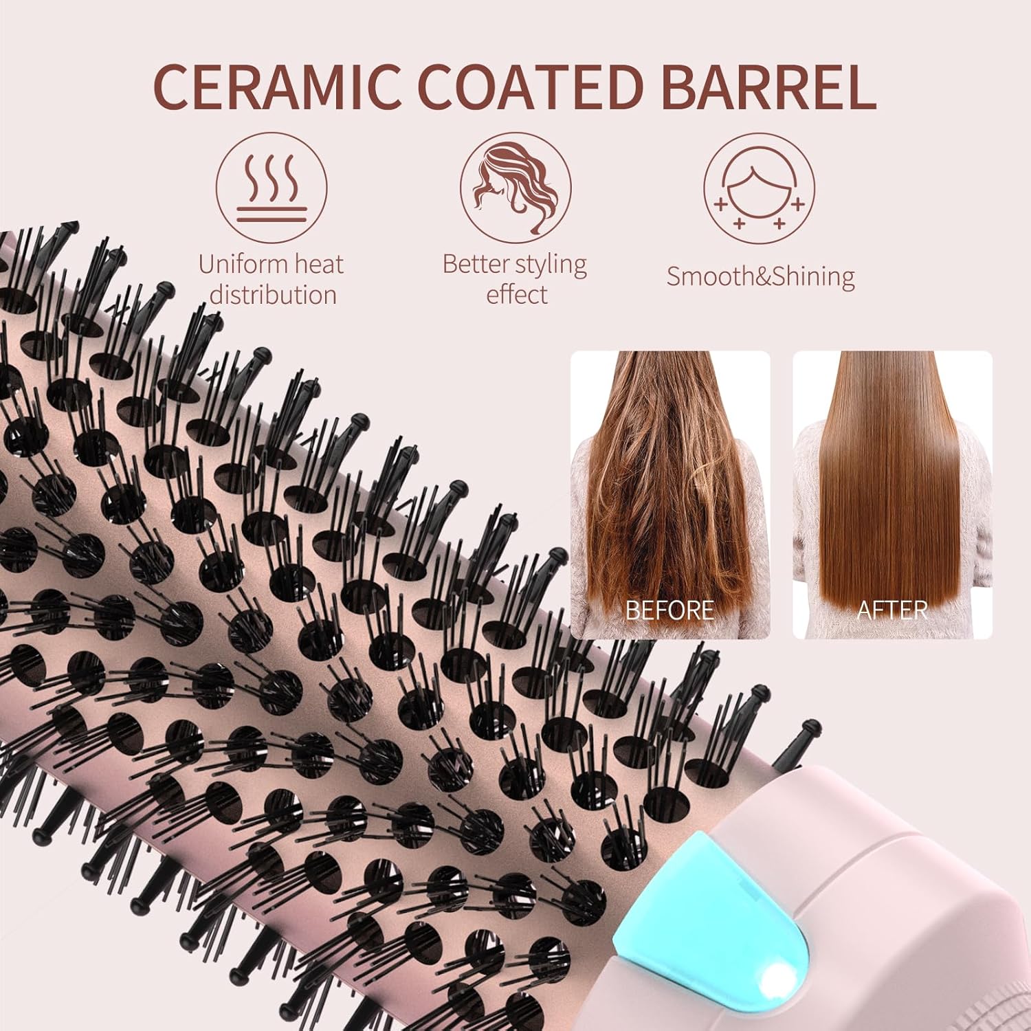 K&K 1 1/2 Inch Ceramic Tourmaline Ionic Heated Round Brush Curling Brush Creates Blowout Look -Creates Root Volume & Loose Curls Volume Curls Dual Voltage Hair Styling Tool (Pink, 1.5 Inch) - Image 5
