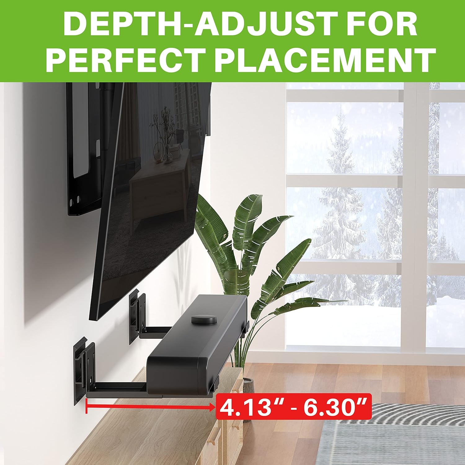 USX MOUNT Studless Soundbar Wall Mount, Universal Drywall Sound Bar Wall Brackets, Works with Most Soundbars, Holds up to 22 Lbs, Depth Adjustable 4.13-6.3'', Removable and Lockable - Image 4