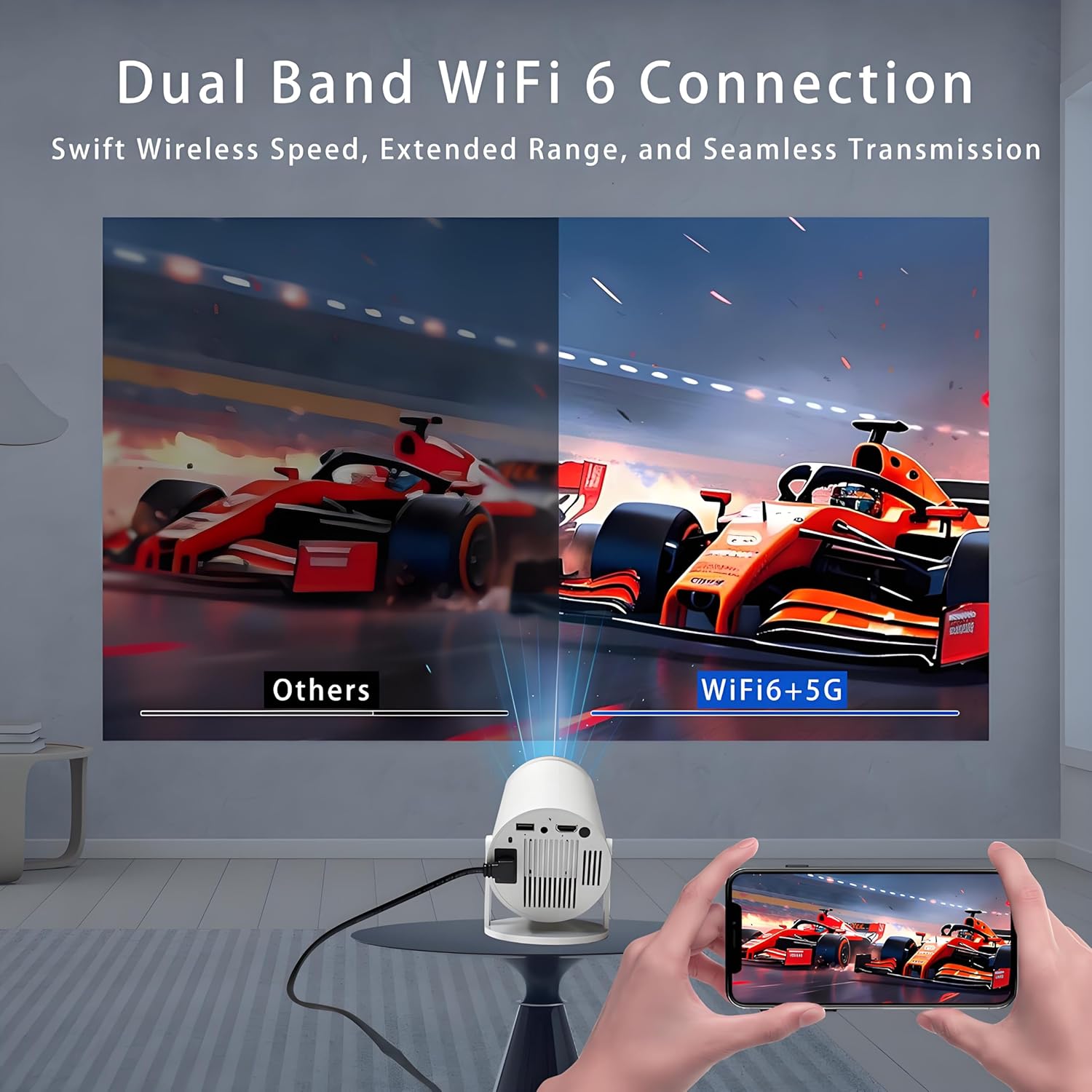 HY300PRO Mini Projector WiFi Bluetooth, 35"-130" Support 4K 1080P Short Throw Portable Projector for IOS Android Phone Laptop TV Stick HDMI USB - Image 4