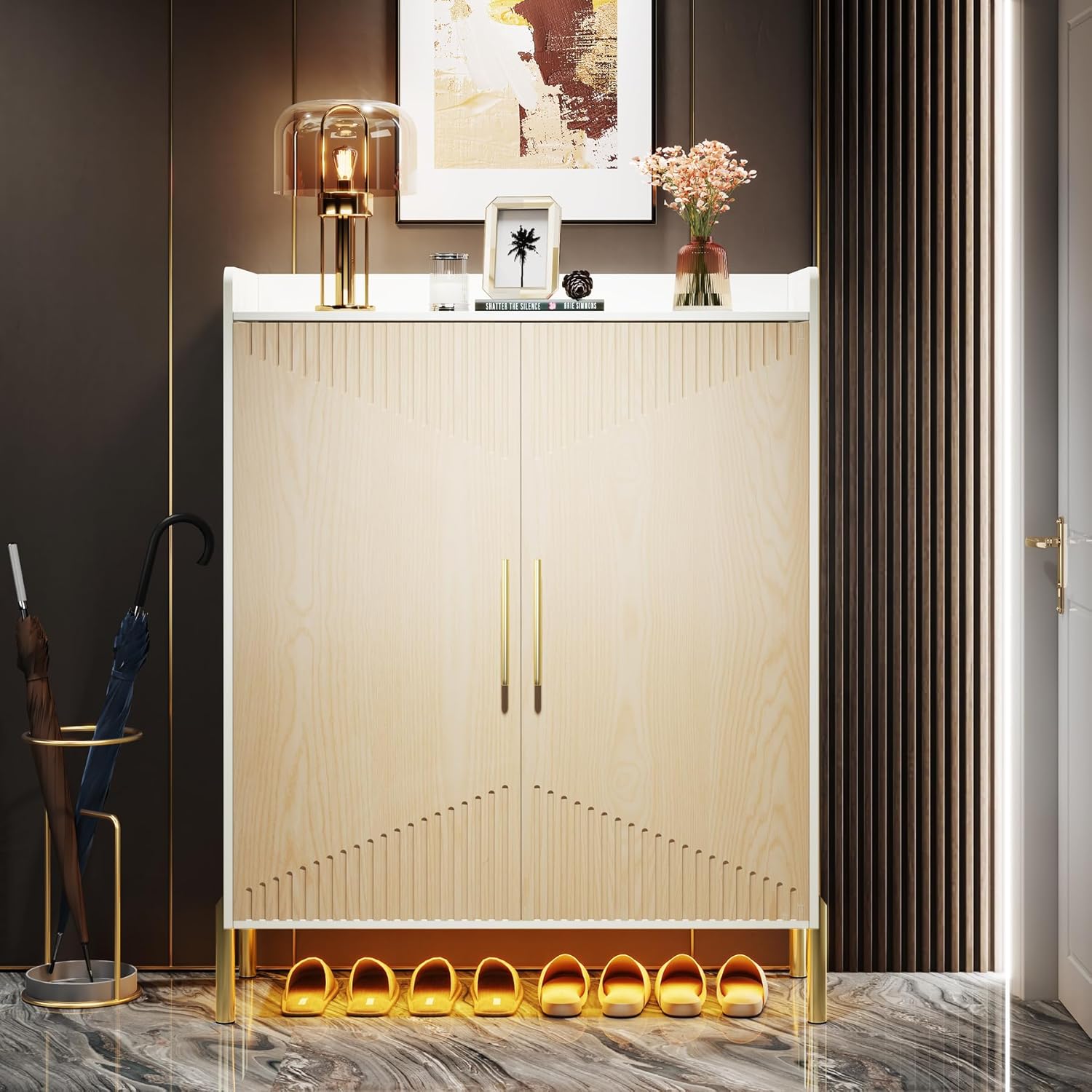 Tribesigns Large Shoe Cabinet with Doors, 6-Tier Entryway Shoe Storage Cabinet with Shelves, 30 Pairs Modern Shoes Rack Organizer for Hallway, Closet, Bedroom, Living Room (White/Natural) - Image 5