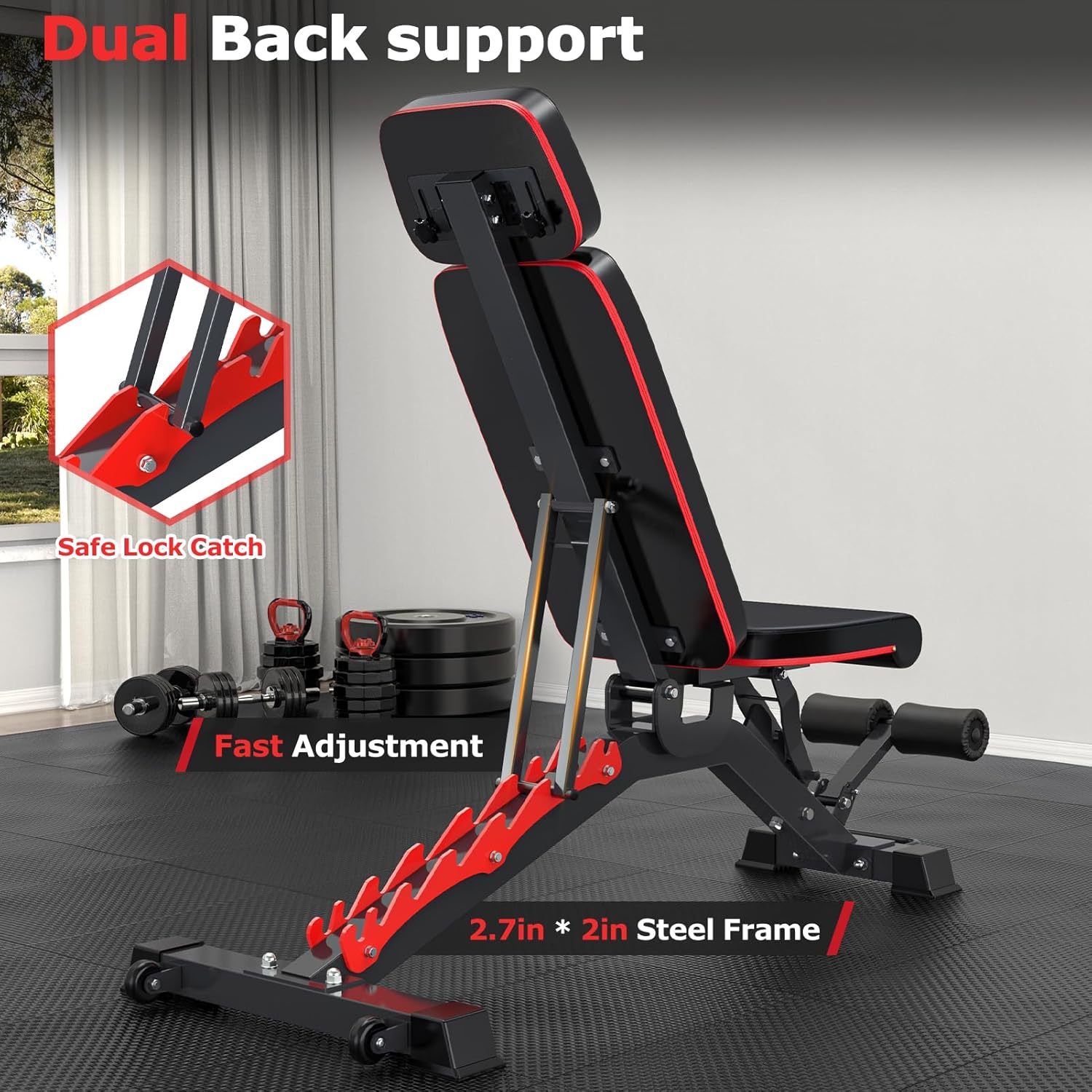 Fostoy 1200LBS Weight Bench, Heavy Duty Adjustable Workout Bench for Home Gym, Weights Lifting Bench Press with Headrest for Full Body Exercise, Incline Decline Sit Up Strength Training Benches - Image 5