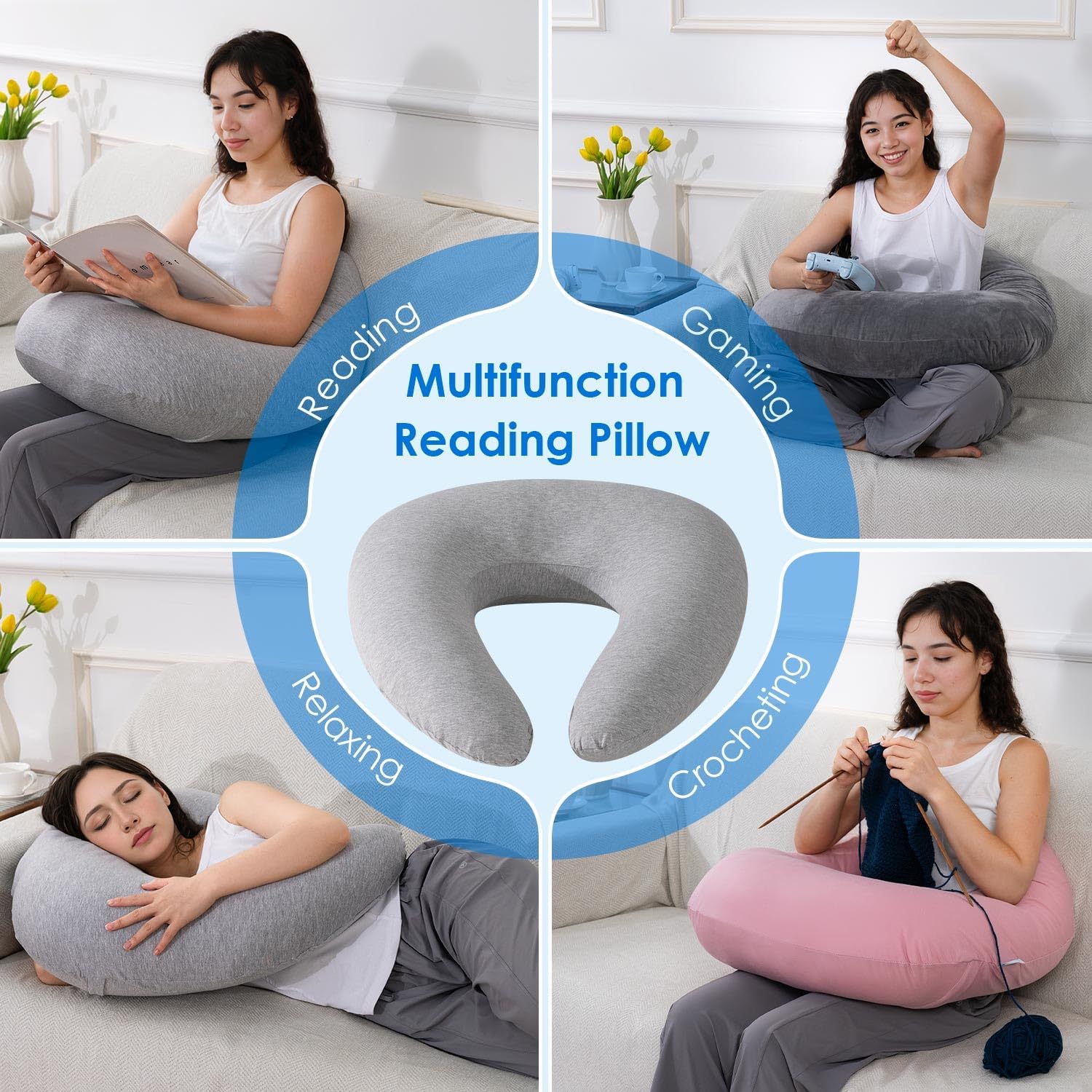 QUEEN ROSE Reading Pillow for Gaming, Lap Desk Pillow for Sitting in Bed or Sofa, Compact Arm Support Pillow for Reading, Playing or Crocheting, Cooling Pink - Image 8