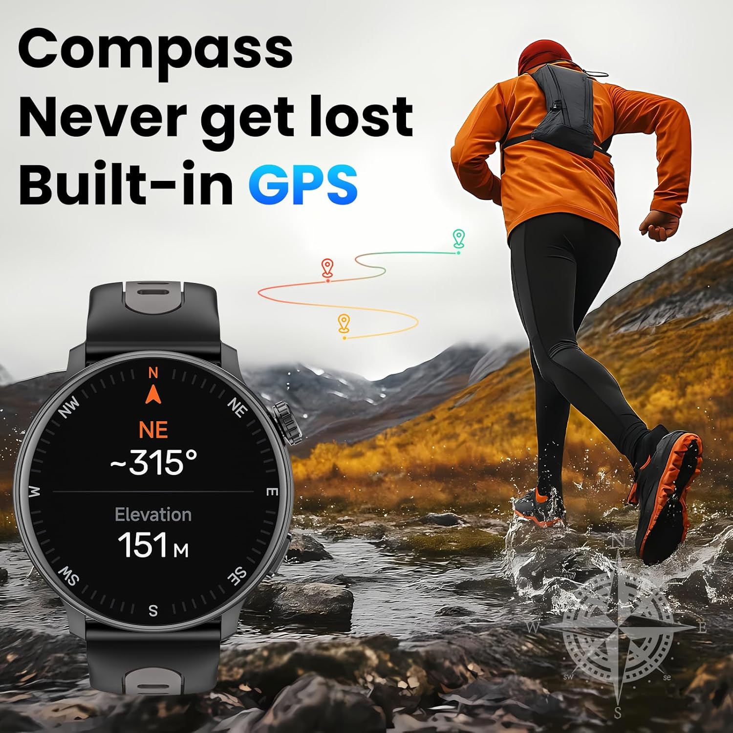 Smart Watch for Men Women GPS, 1.43'' AMOLED Smartwatch with Compass/Barometer/Altimeter 100+ Sports Fitness Tracker with Health Monitor for Android iOS 3ATM Waterproof Answer/Make Call - Image 5