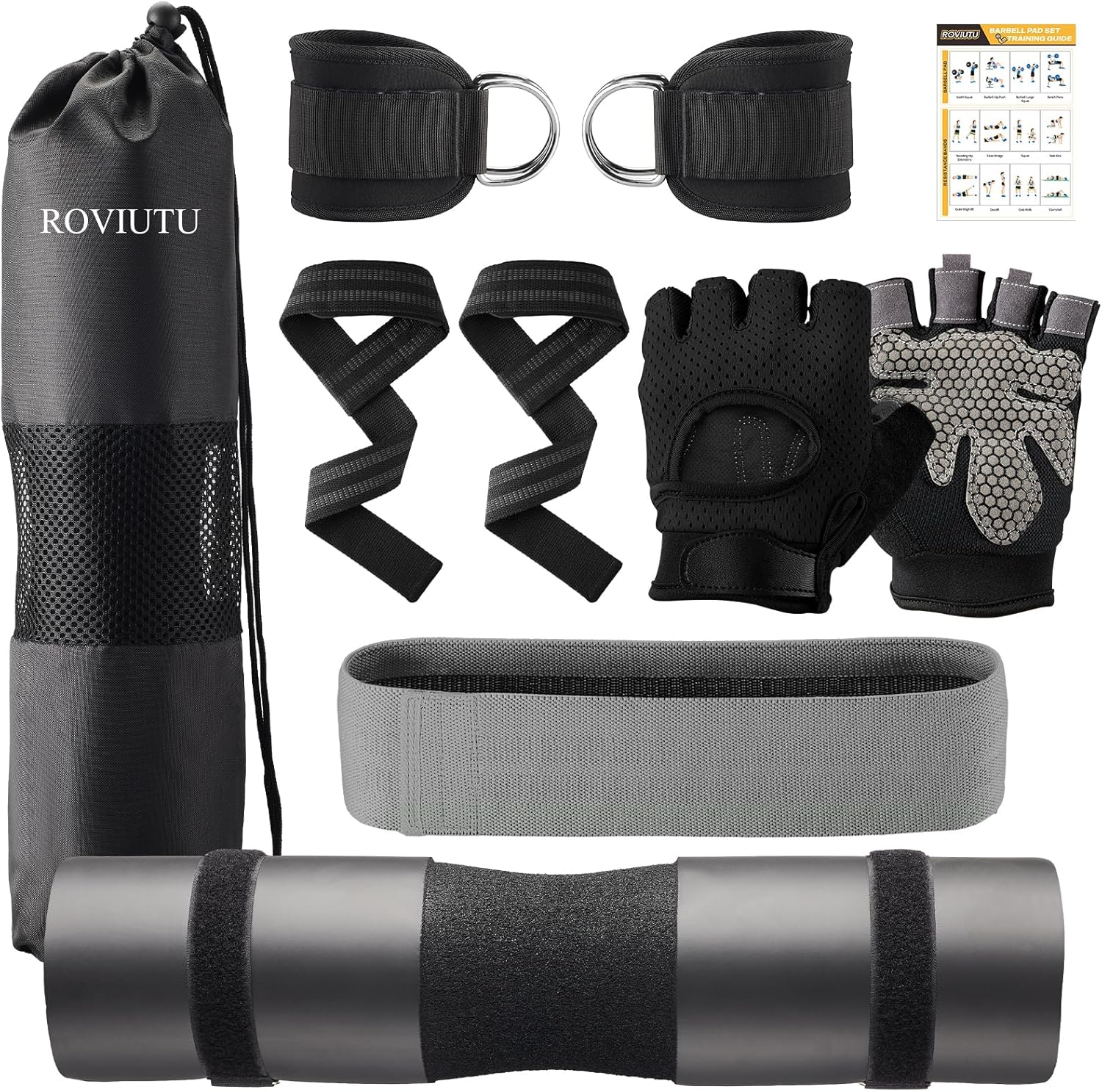 Barbell Pad Set,10 Pcs Barbell Pads for Hip Thrust Squat & Lunges Support,with 2 Workout Ankle Straps, 2 Gym Straps Weight Lifting, 2 Gym Gloves, Resistance Band, Olympic Bar Pad,Carry Bag - Image 2