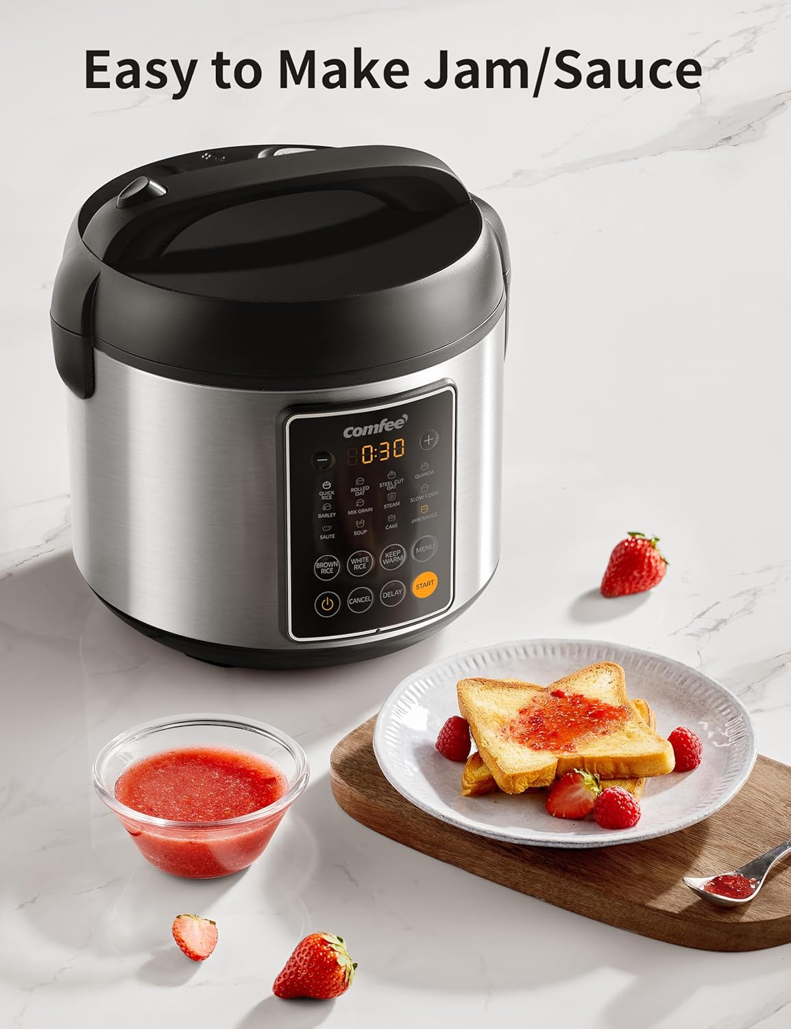 COMFEE' Rice Cooker, 14-in-1 Stainless Steel Multi Cooker, Slow Cooker, Steamer, Sauté, and Warmer, 5.3 QT, 20 Cups Cooked (10 Cups Uncooked), Brown Rice, Quinoa and Oatmeal - Image 6