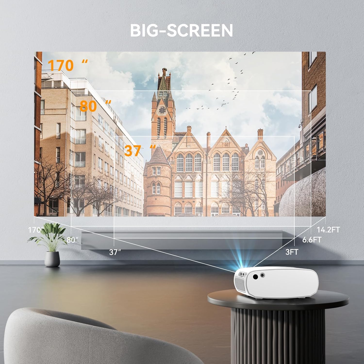 Mini Projector with Wifi Portable Projector Support 1080P 170" Mini HD Movie Projector, Outdoor Projector Compatible with Phone/ Tablet/ Laptop/ TV Stick/ PS4/ HDMI/USB - White - Image 6
