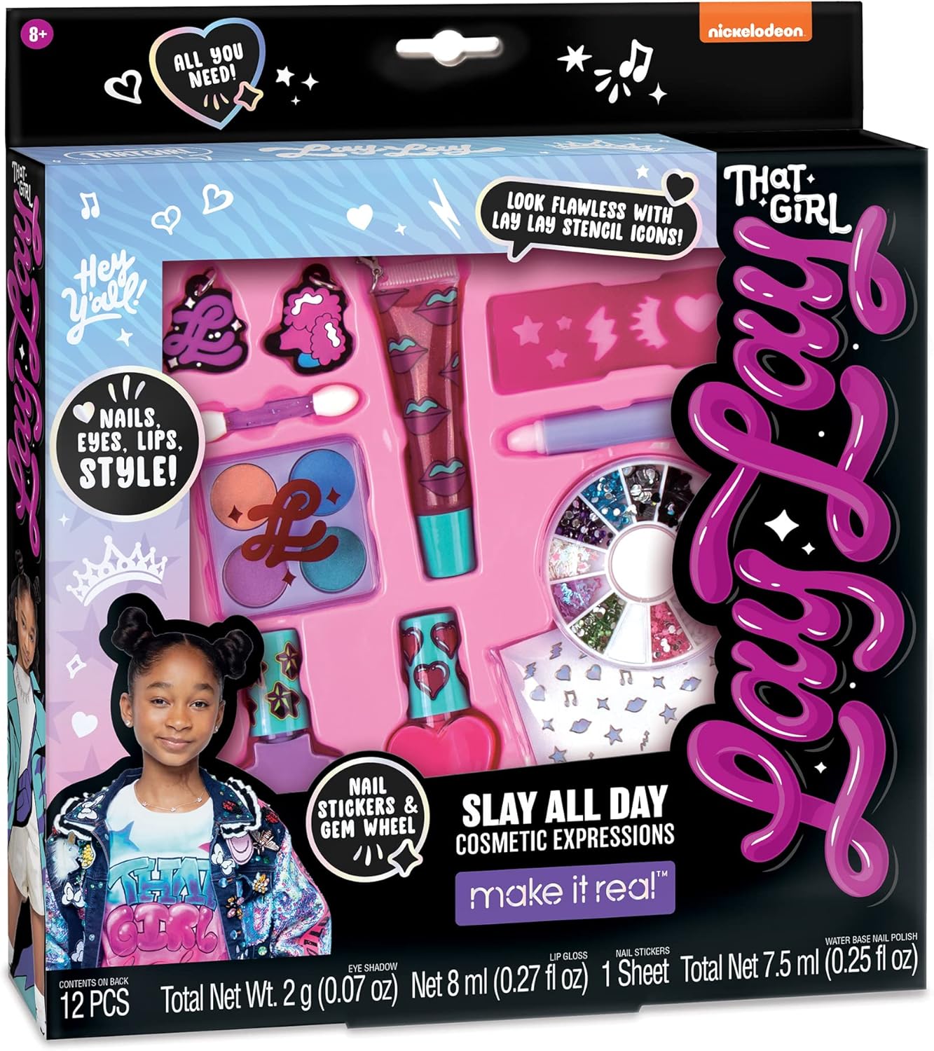 That Girl Lay Lay: Slay All Day Cosmetic Expressions - 12 Piece Set, Make It Real, Nickelodeon, Nails-Eyes-Lips-Style!, Beauty & Makeup Kit, Nail Art, Tweens & Girls, Kids Ages 6+ - Image 2