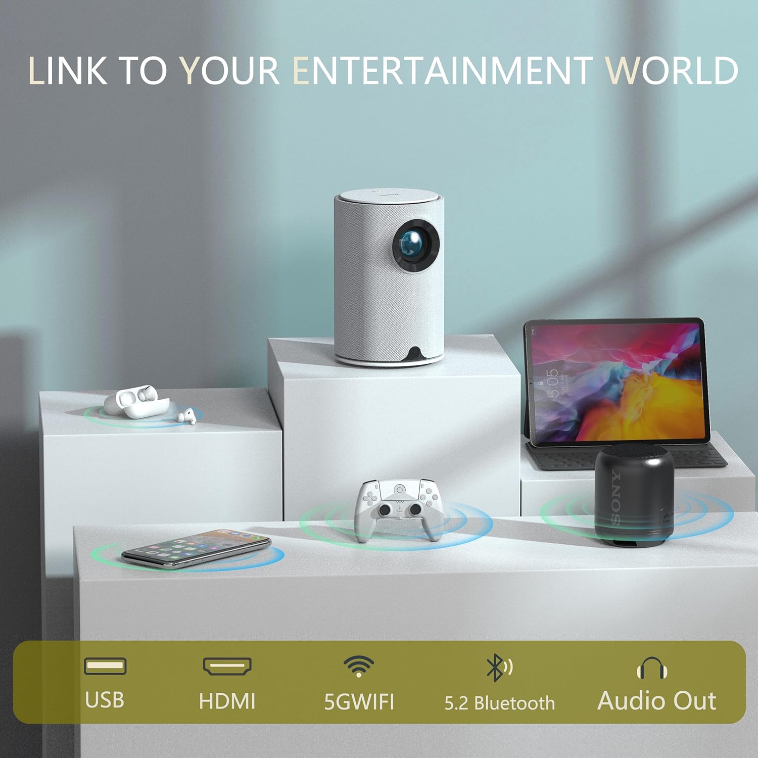 Mini Projector with Wifi and Bluetooth,Electric Focus 1080P 400ANSI Movie Projector,Walnutt 2025 Upgraded Portable Projector Auto Keystone Proyector Compatible with Smartphone/Laptop/TV Stick/HDMI/USB - Image 7