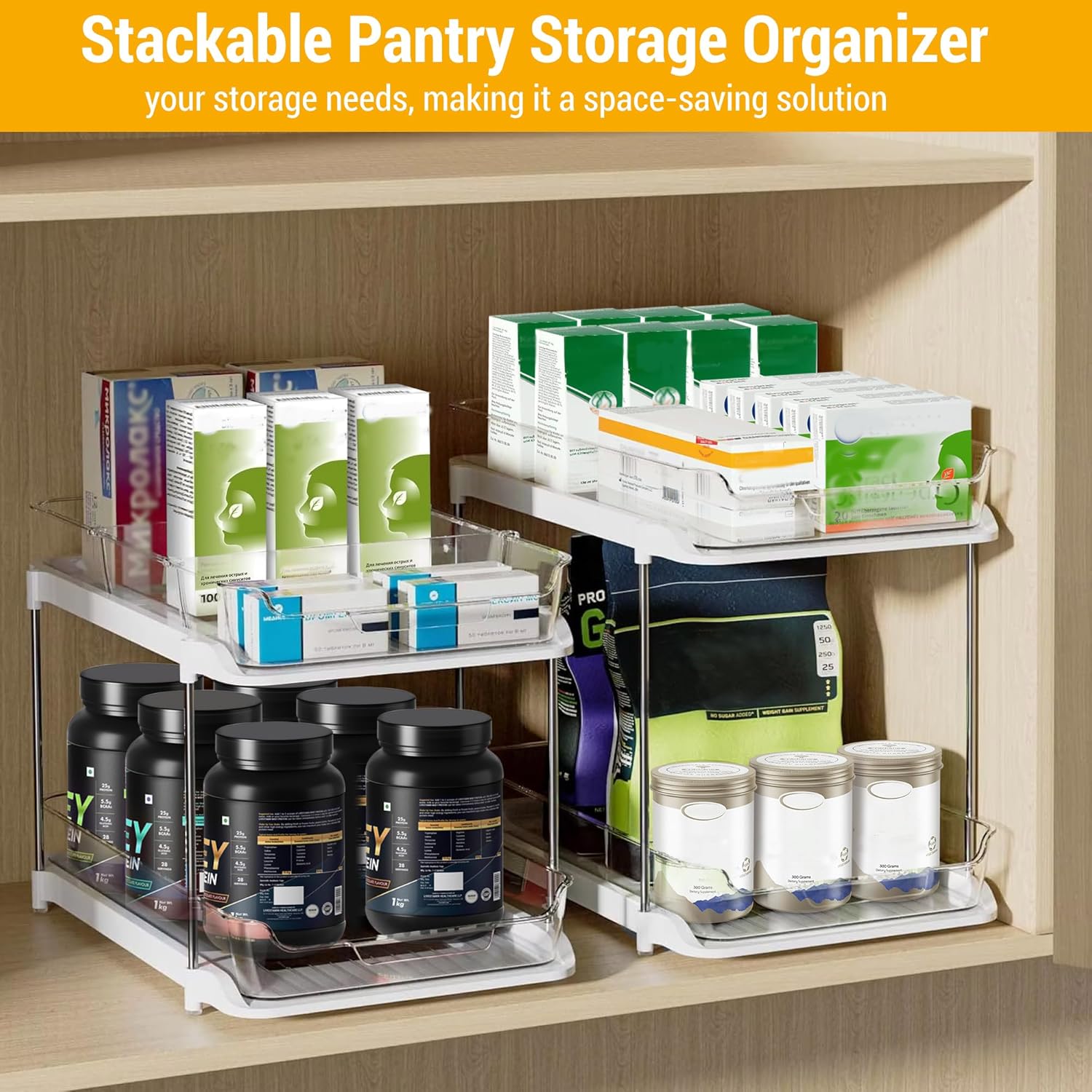 Under Sink Organizer – With Multipurpose Holder, 2 Sets of 2 Tiers Multi Purpose Under Sink Organizers And Storage With Dividers Stackable For Kitchen And Bathroom - Image 6