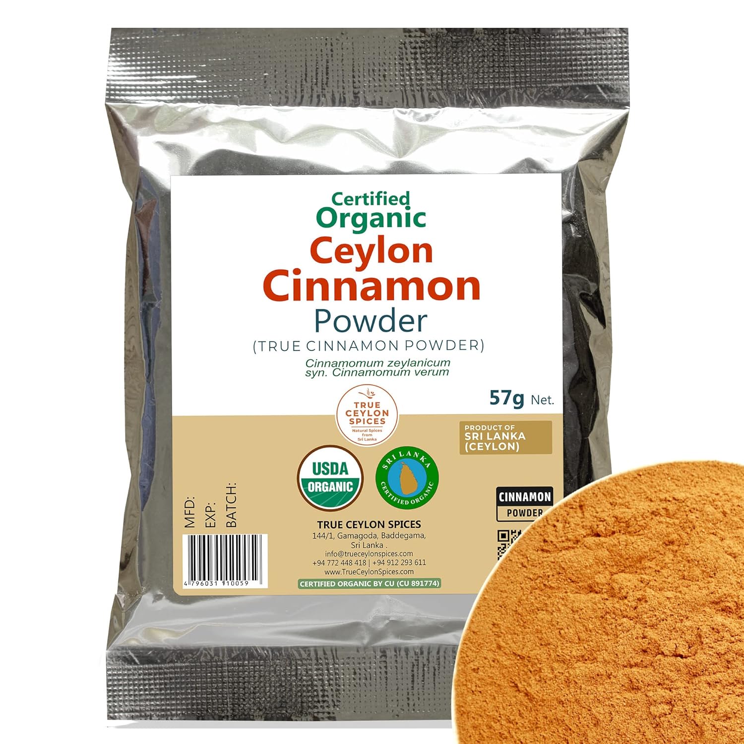 True Ceylon Cinnamon Powder Organic Raw from Sri Lankan Farmer, USDA Certified, 57g (2.0 oz) Gluten Free, Keto Friendly, Fresh Crop Pure Ground Cinnamon, Canela de Ceylan, Directly from Sri Lanka - Image 2