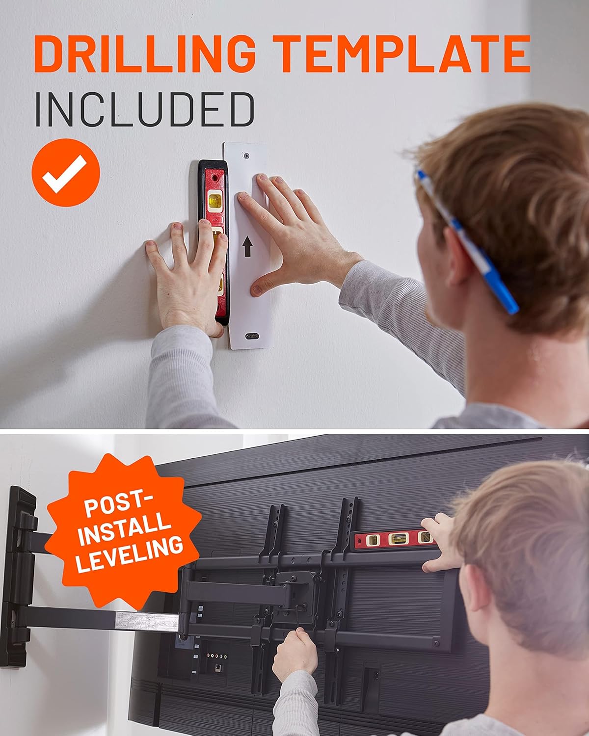 ECHOGEAR Corner TV Wall Mount for Big TVs - 24 Inches of Extension Plus Smooth Full Motion - Mount TVs Up to 65" in The Corner Or Up to 75" On A Flat Wall - Drilling Template & Cable Ties Included - Image 5