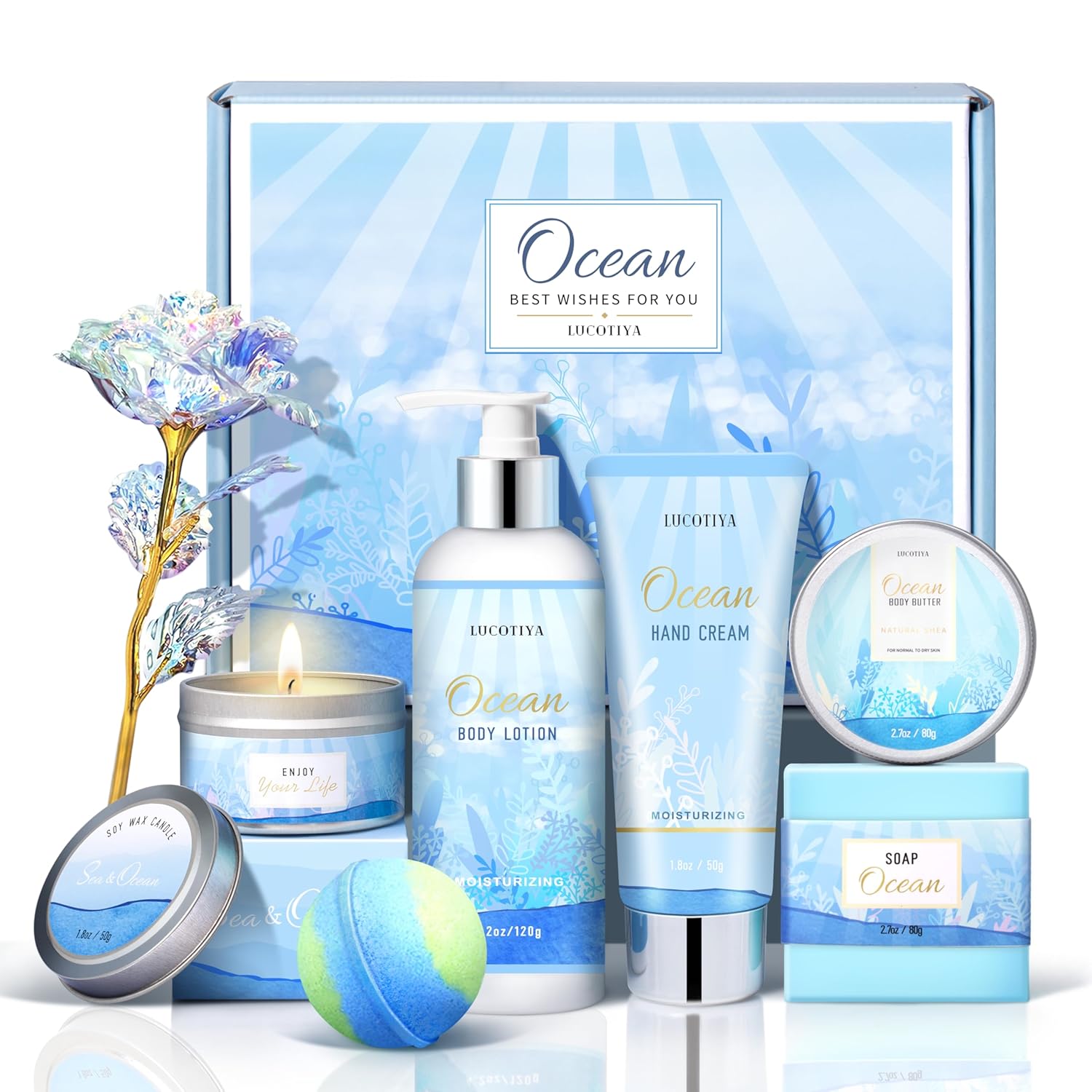 Gifts for Women, Ocean Scented Spa Gift for Women Birthday 7 Luxury Self Care Package, Gift Basket Care Package for Her Wife Mom Friends Female Bff - Image 2