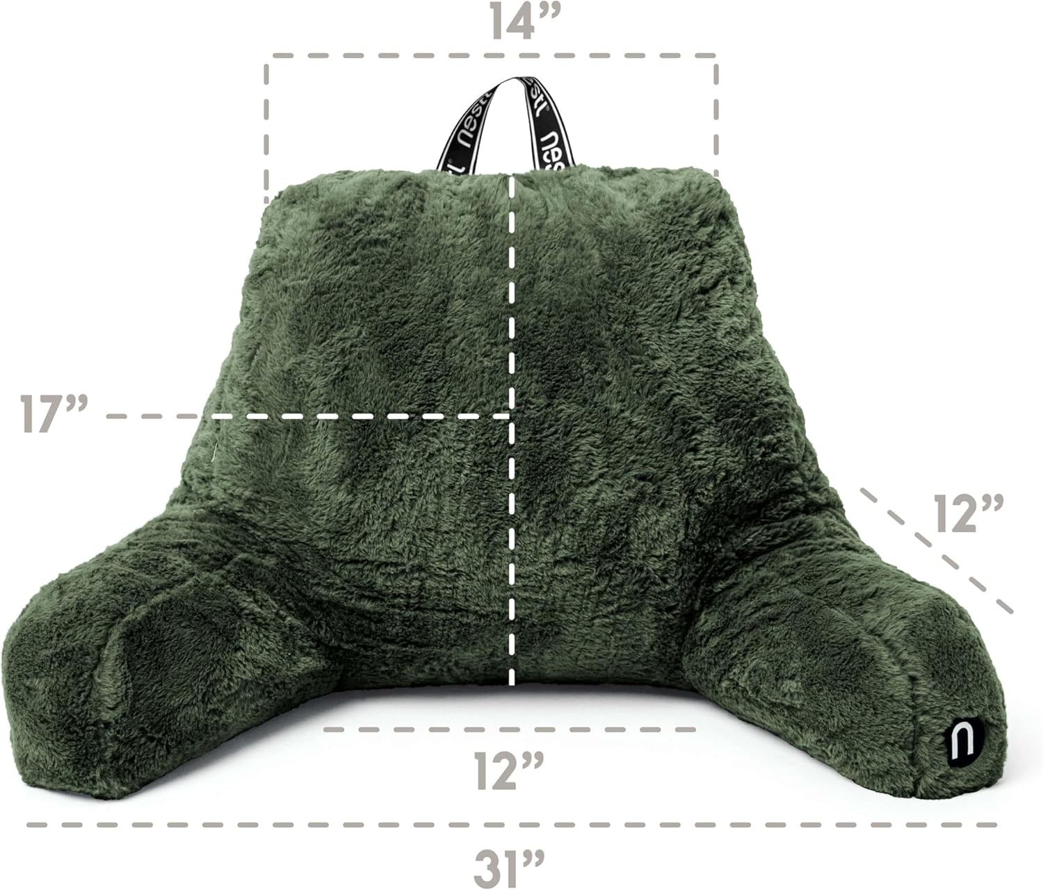 Nestl Fur Reading Pillow with Laptop Lap Desk, Stylish Back Pillow for Sitting Up, Lap Desk with Reading Pillows for Sitting in Bed Adult & Kids, Faux Fur Chair Pillow with Arms - Olive Green - Image 4