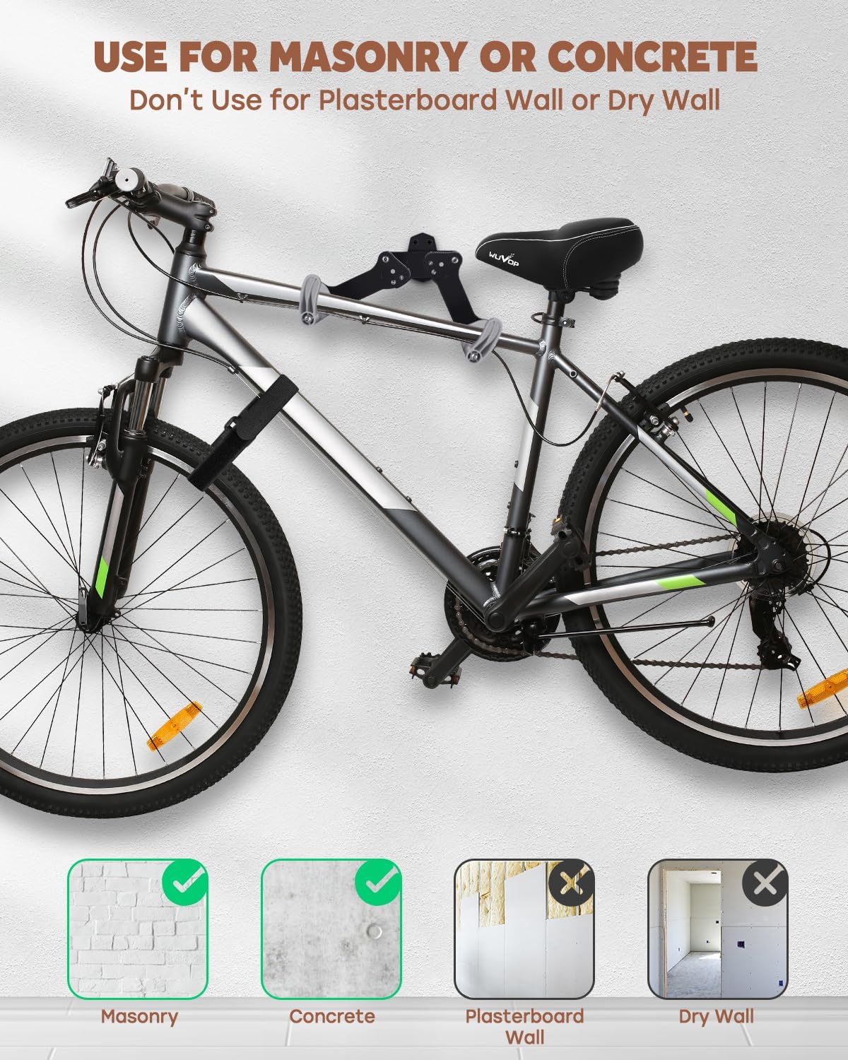 Bike Wall Mount, Horizontal Bike Wall Hanger, Adjustable Bike Indoor Storage Rack Hook, Heavy Duty Storage Holder for Bicycle in Home or Garage (1 Pack) - Image 6