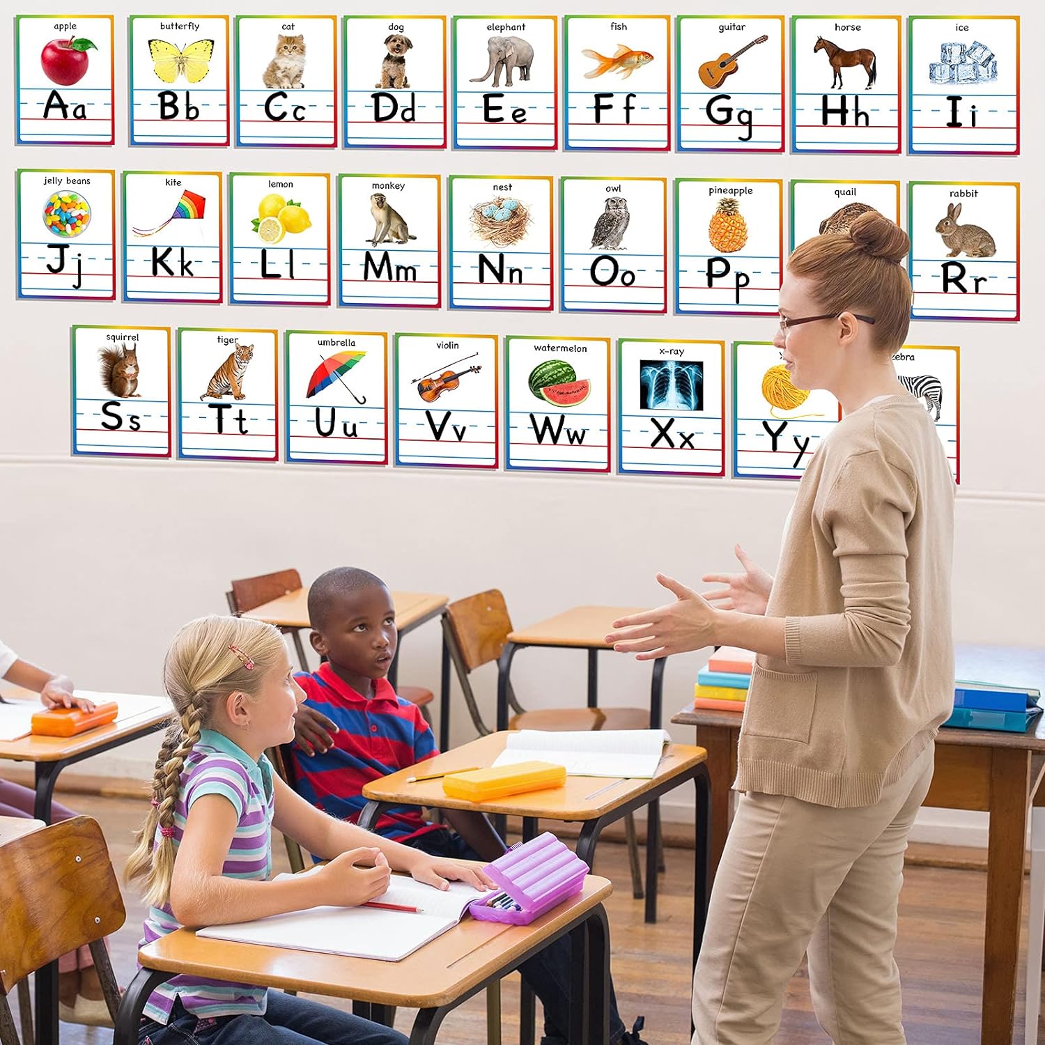 Yisong 56 Pieces Alphabet and Number Bulletin Board Set Educational Bulletin Board Cards Early Learning Colors Shapes Cards Manuscript Alphabet Number Posters for Kindergarten Classroom Decorations - Image 7