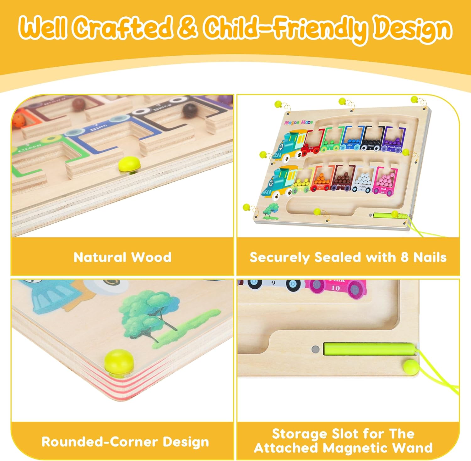 Magnetic Color & Number Maze Montessori Wooden Magnet Puzzle Game Board Montessori Color Matching Learning Counting Puzzle Board Toddler Fine Motor Skills Toys Gift - Image 7