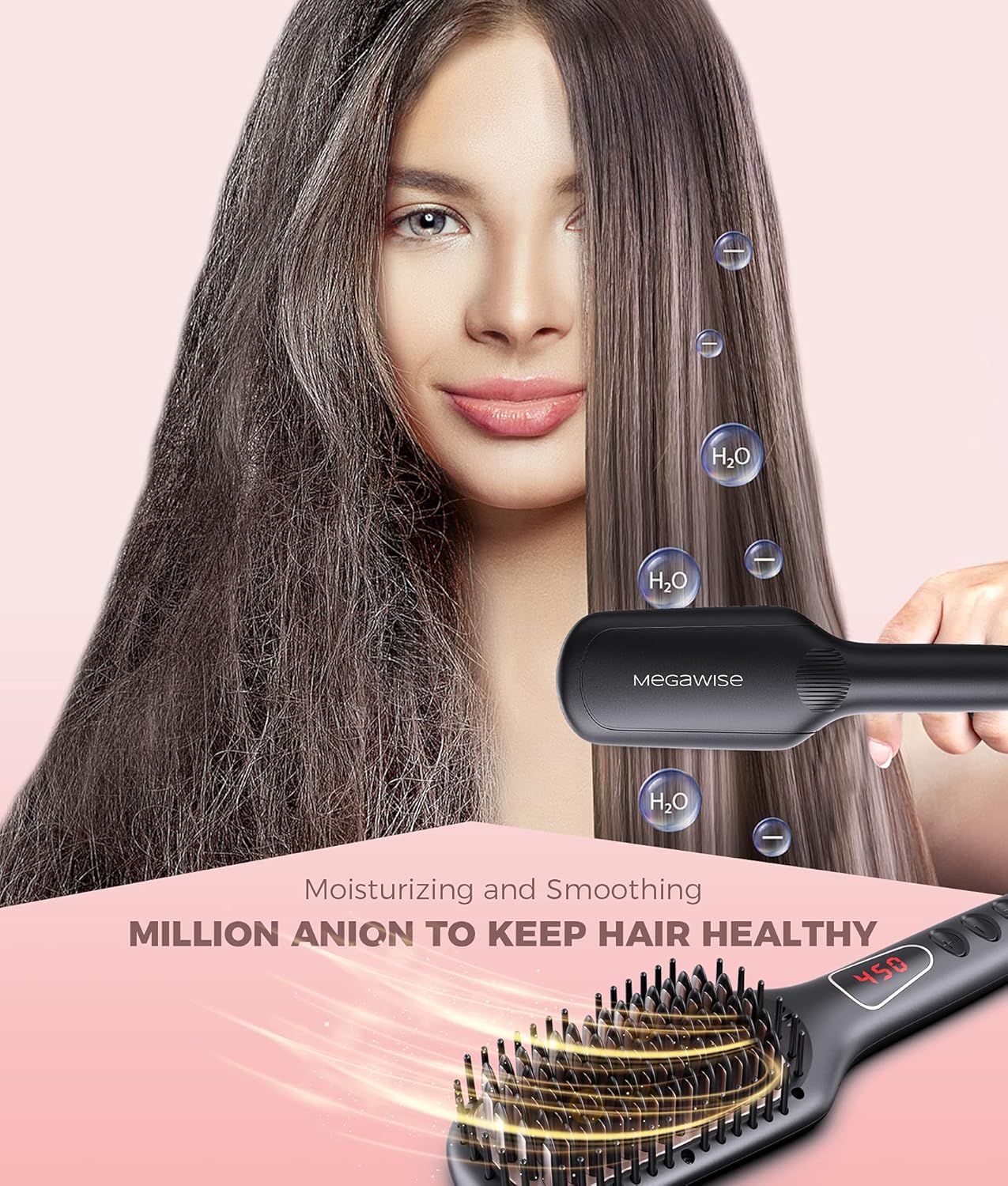 MEGAWISE Pro Ceramic Ionic Hair Straightener Brush for Home Salon | MCH Fast 20s Heating Tech with Auto-Off Safety | Anti-Scald with Universal Dual Voltage | Rotatable Power Cord - Image 4