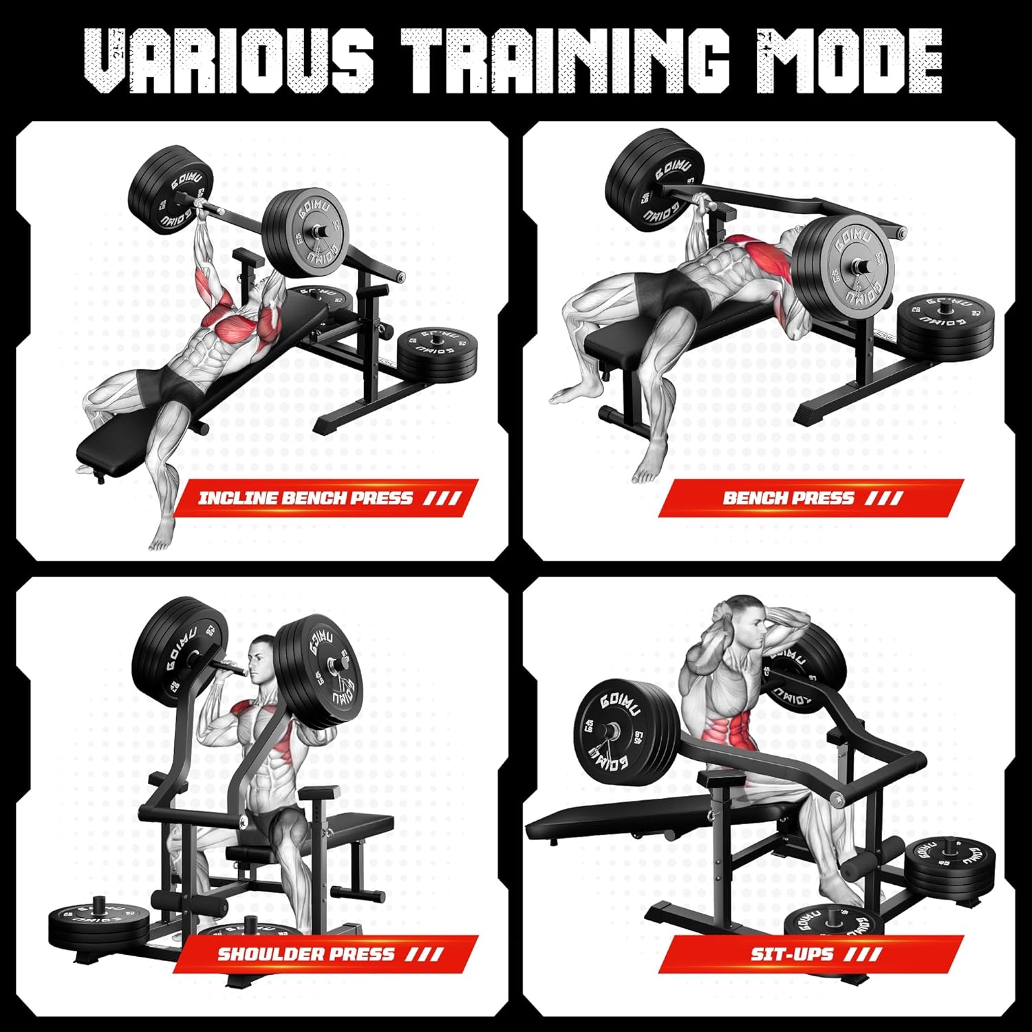 Chest Press Machine, Weight Bench Press Machine with Independent Converging Arms, Adjustable Flat Incline Bench Press for Chest, AB Workout Home Gym Equipment(Black) - Image 4