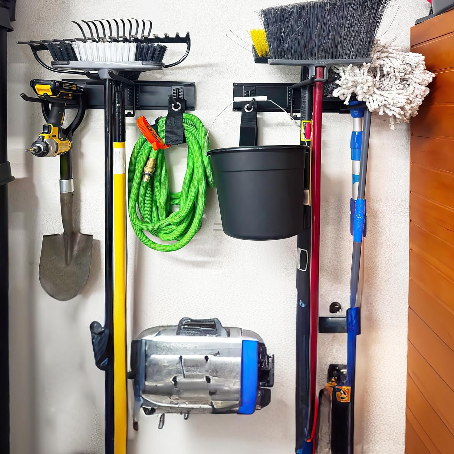 Garage Storage Organizer, Wall Mount Garden Tool Organizer, 48 Inches Max Loading 440lbs Adjustable Metal Hooks, Yard Shed Rack, Tool Holder for Hanging Rake Broom Mop Snowboard - Image 9