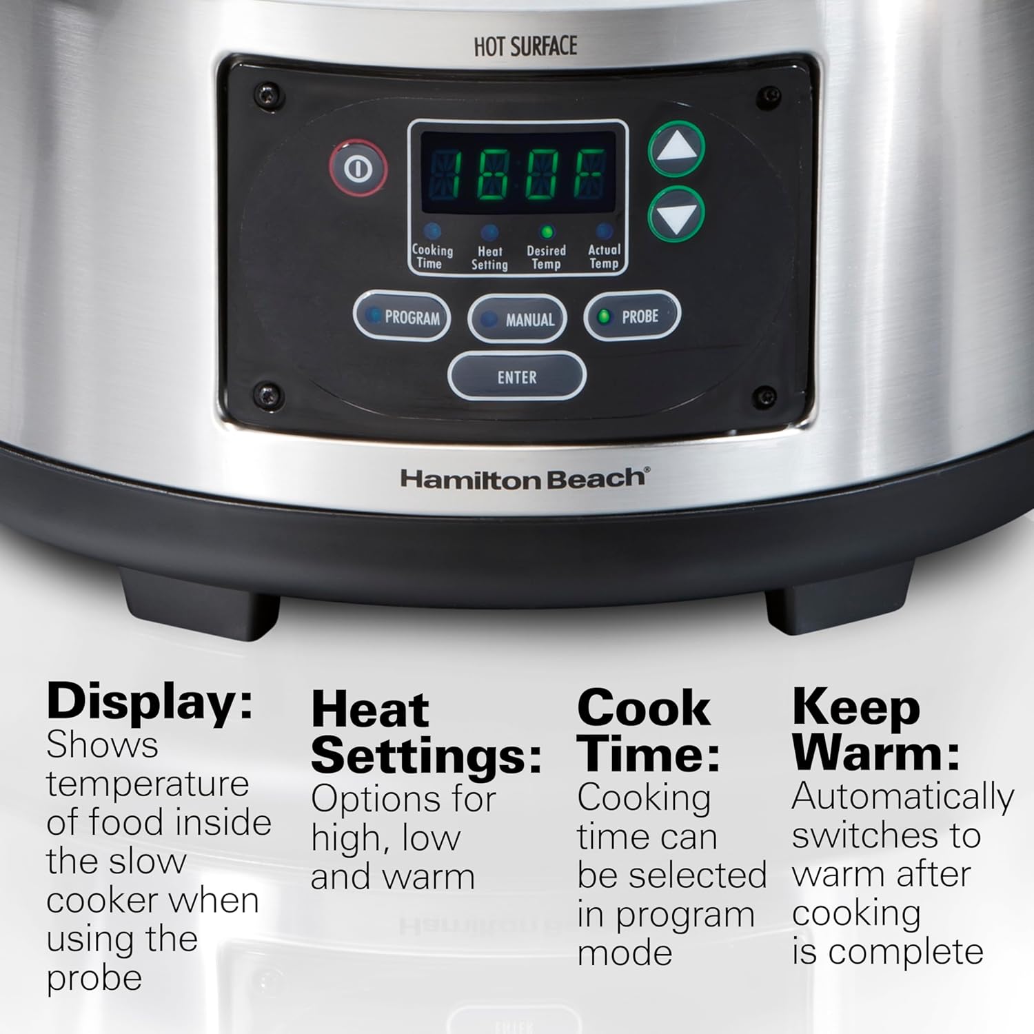 Hamilton Beach Portable 6 Quart Set & Forget Digital Programmable Slow Cooker with Lid Lock, Temperature Probe, Dishwasher Safe Crock & Lid, Stainless Steel (33969A) - Image 3