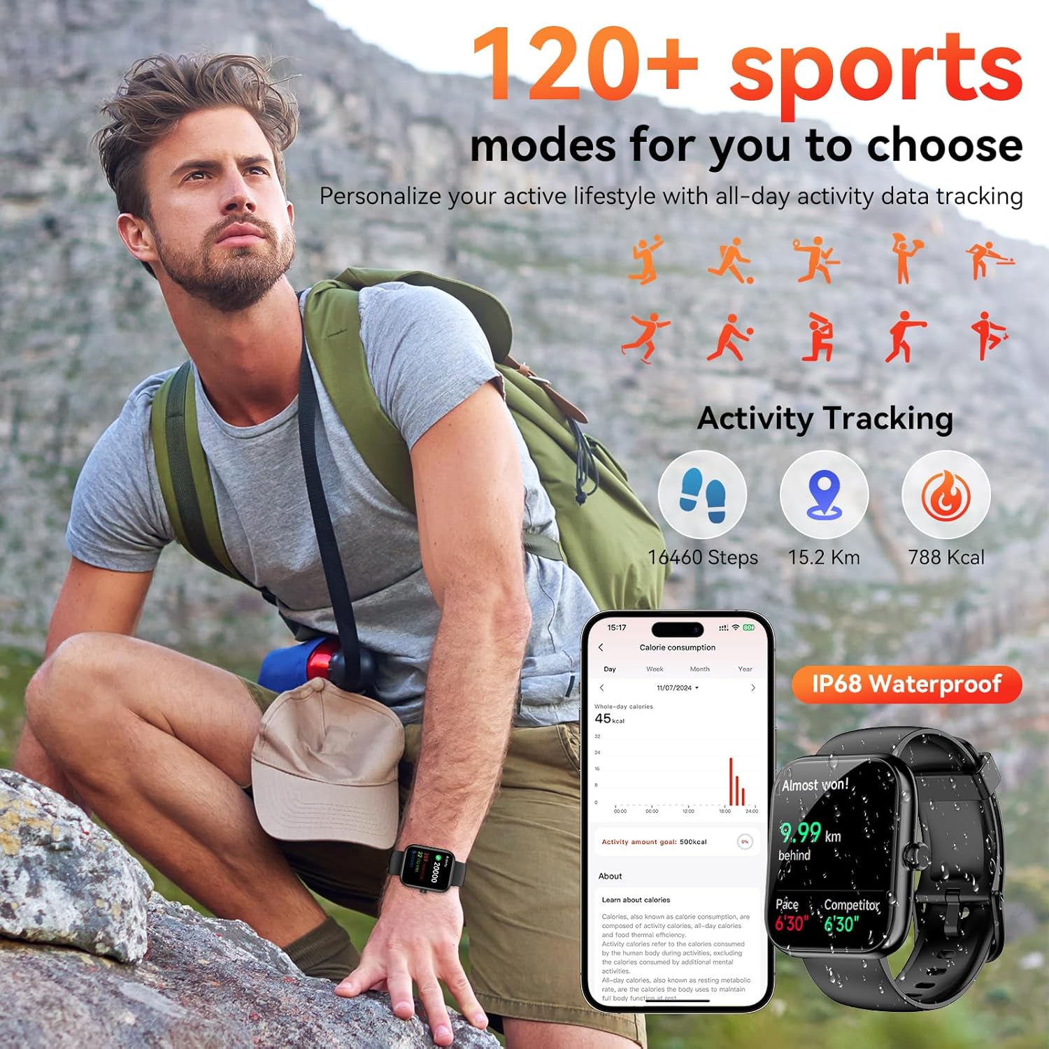 Smart Watch with Alexa Built-in, 1.83" HD Touchscreen, Bluetooth Call/Make Calls, IP68 Waterproof Fitness Tracker with 120+ Sport Modes, 24/7 Heart Rate & Sleep Monitor for iOS/Android (Black) - Image 5