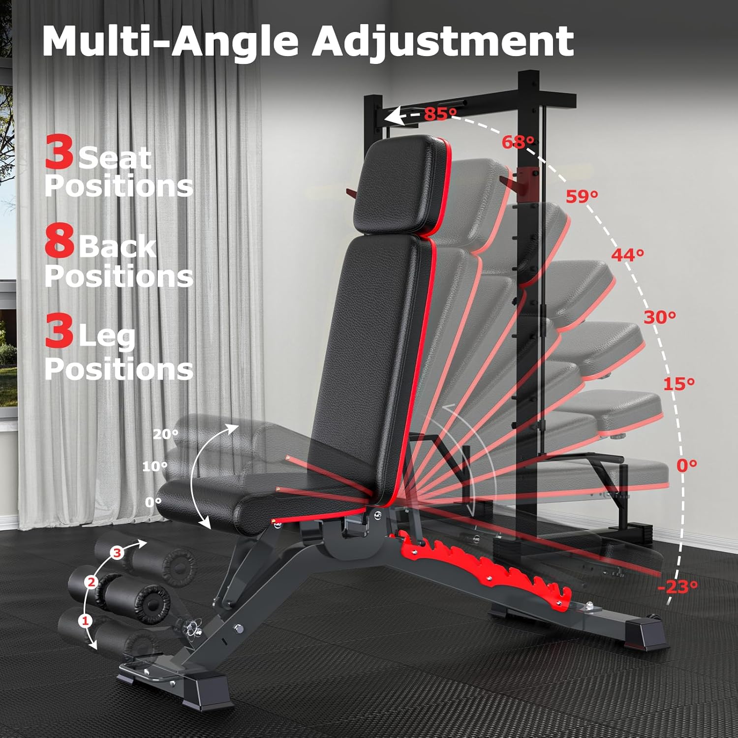Fostoy 1200LBS Weight Bench, Heavy Duty Adjustable Workout Bench for Home Gym, Weights Lifting Bench Press with Headrest for Full Body Exercise, Incline Decline Sit Up Strength Training Benches - Image 4