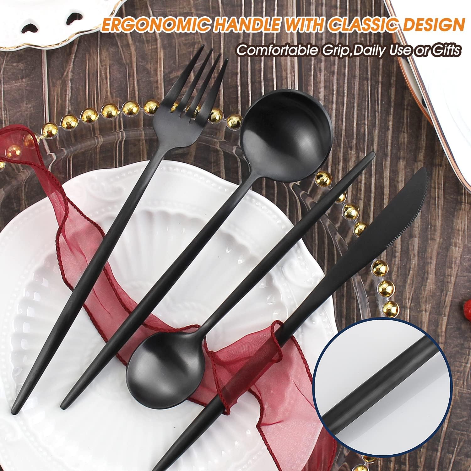 Matte Black Silverware Set,BEGEEL 20 Piece Stainless Steel Flatware Set,Service for 4,Satin Finish Tableware,Cutlery Sets,Utensil Sets for Kitchen and Home,Dishwasher Safe - Image 6