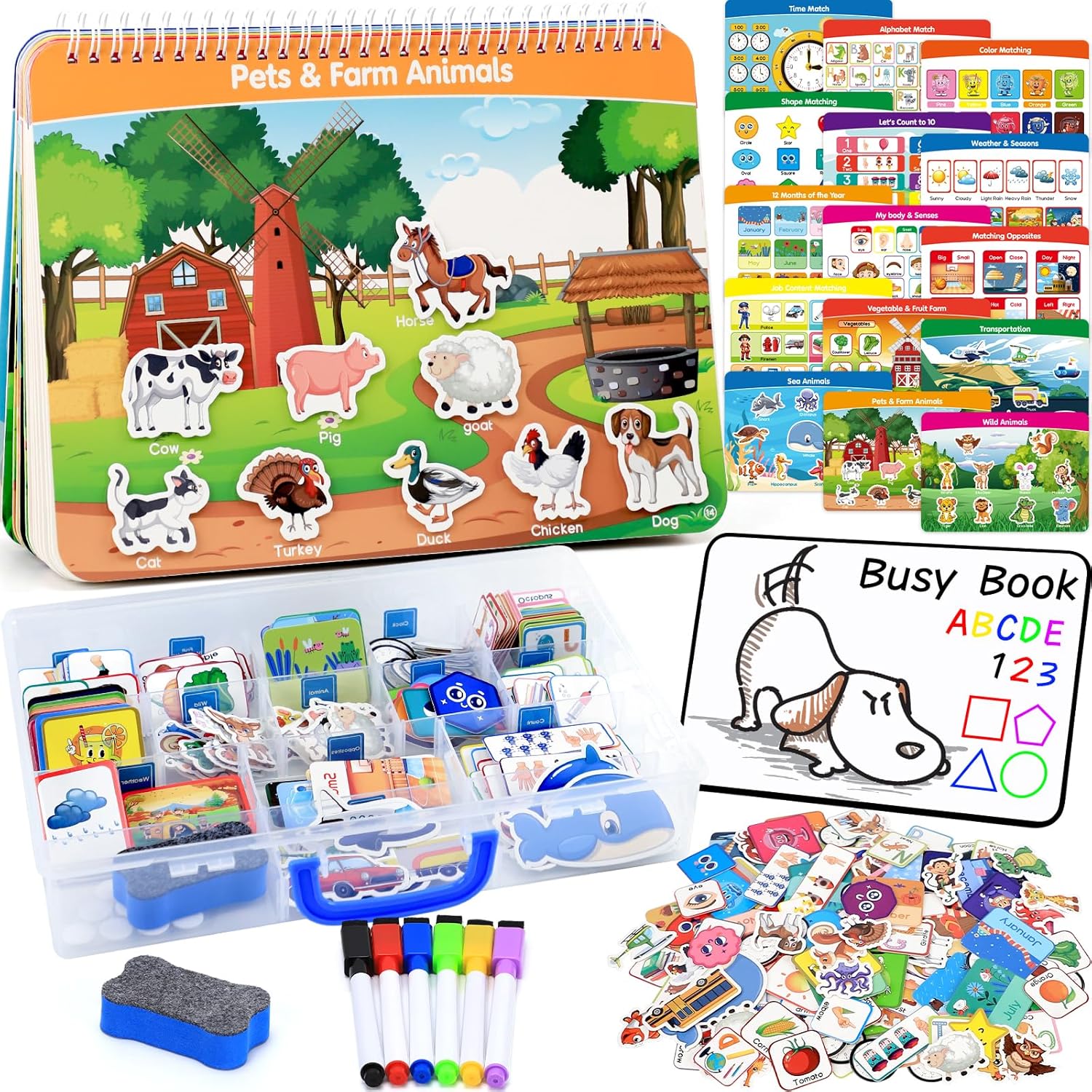 15 Themes Preschool Busy Book for Toddlers with Case, 176 Pieces Accessory Complete Preassembled Activity Books for Kids, Learning Resources Montessori Educational Toy, Gifts for 3+ Year Old Boy Girl - Image 7