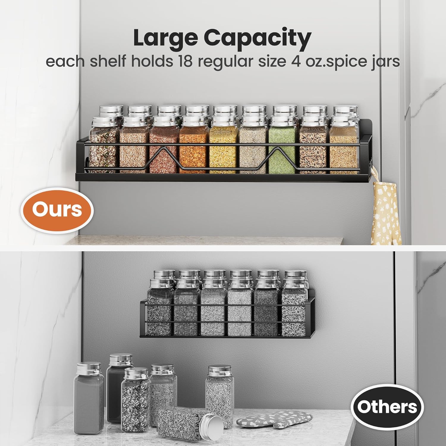 16.9 Inch Wide Large Capacity Magnetic Spice Rack for Refrigerator, 4 Pack Metal Fridge Shelf, Black - Image 4
