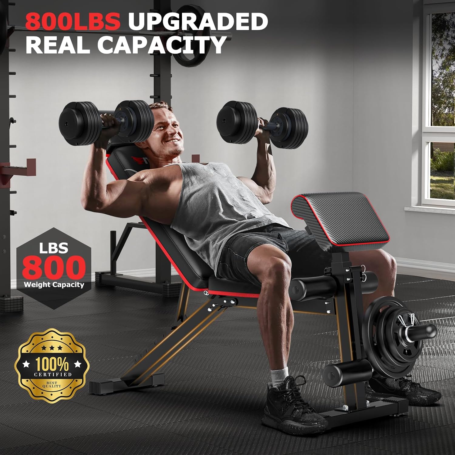 Foldable Workout Bench, Adjustable Weight Bench for Home Gym with Leg Extension, Preacher Pad, Extended Headrest, Collapsible Bench Press Full Body Workout Strength Training Banco de Pesas - Image 8