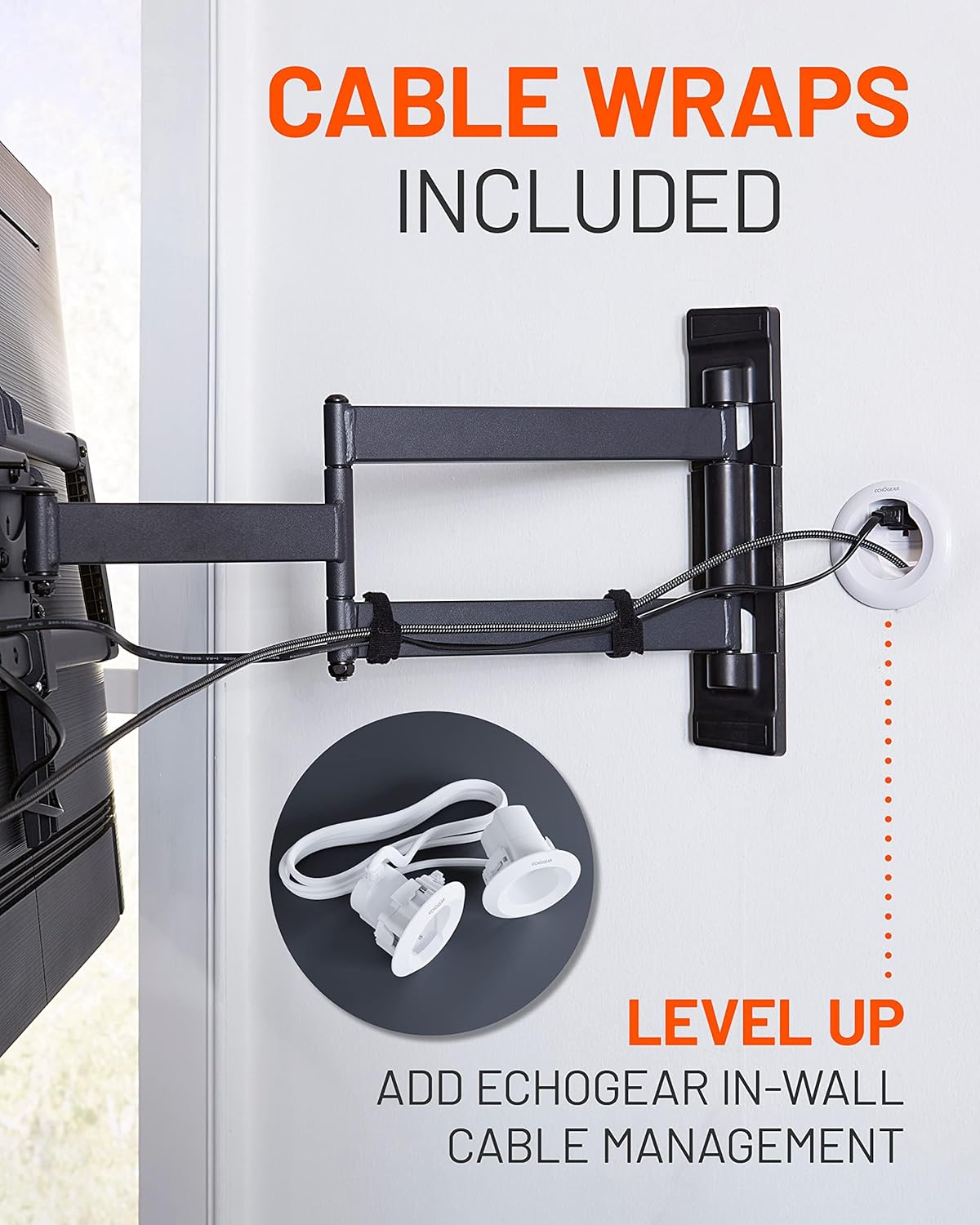ECHOGEAR Corner TV Wall Mount for Big TVs - 24 Inches of Extension Plus Smooth Full Motion - Mount TVs Up to 65" in The Corner Or Up to 75" On A Flat Wall - Drilling Template & Cable Ties Included - Image 8