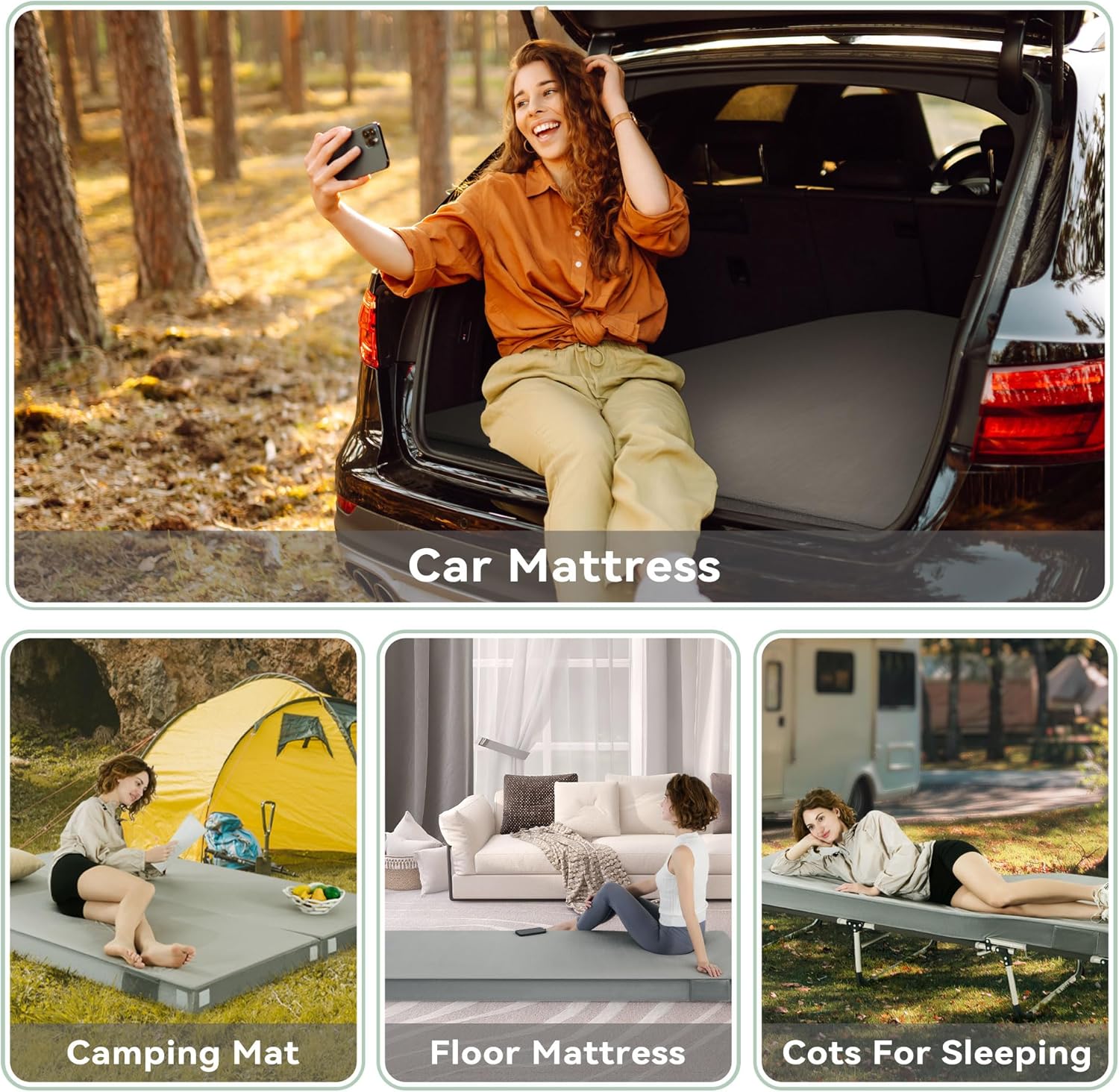 Sinweek Memory Foam Camping Mattress CertiPUR-US Waterproof Portable Roll Up Mattress for Adults Cot Mattress Car Van Sleeping Mat Pad with Carrying Bag - Image 7