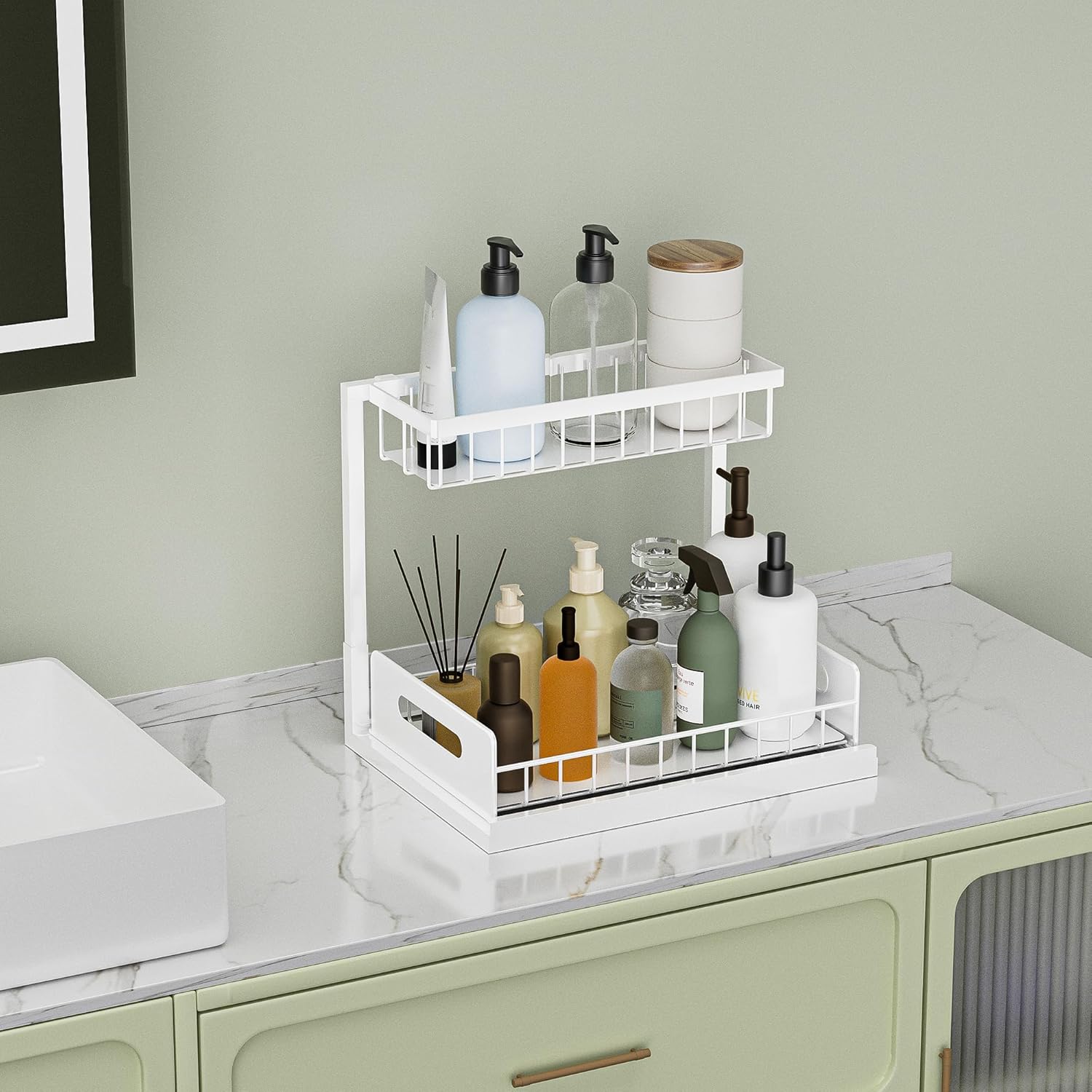 Under Sink Organizer and Storage, Slide Out Cabinet Organizer, Pull Out Sink Shelf for Kitchen Bathroom Laundry, 1 Pack White - Image 6