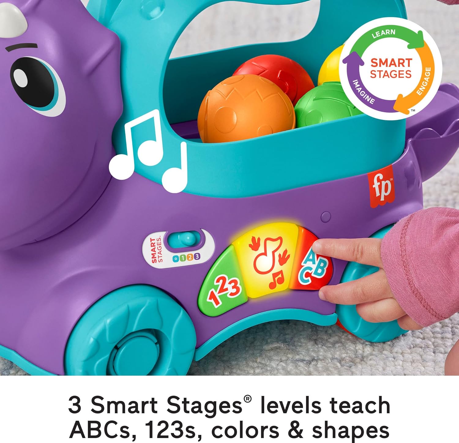 Fisher-Price Toddler Learning Toy Poppin’ Triceratops Dinosaur Pull-Along Ball Popper with Smart Stages for Ages 1+ Years - Image 5