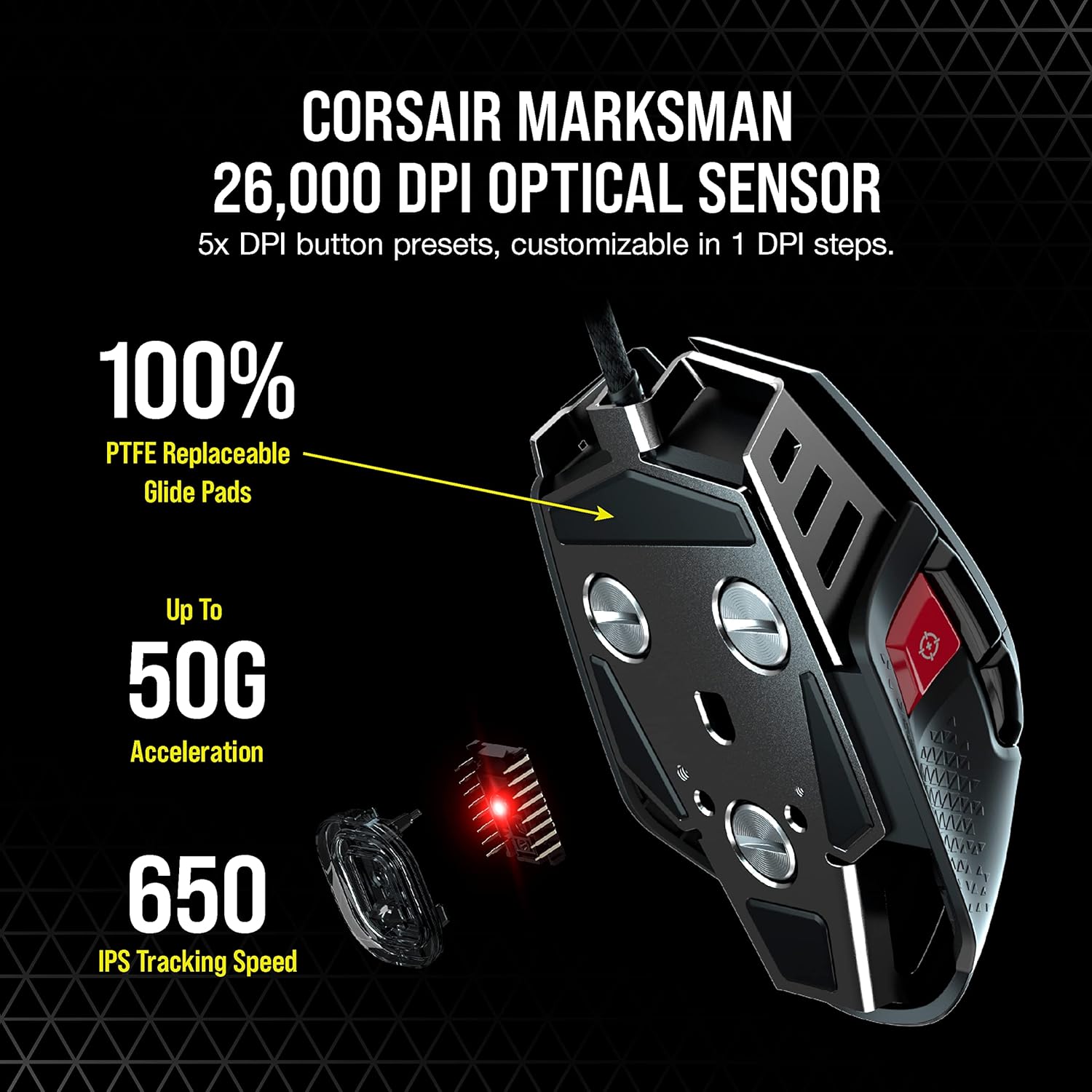 Corsair M65 RGB Ultra Tunable FPS Gaming Mouse Marksman 26,000 DPI Optical Sensor, Optical Switches, AXON Hyper-Processing Technology, Sensor Fusion Control, Tunable Weight System - Black - Image 5