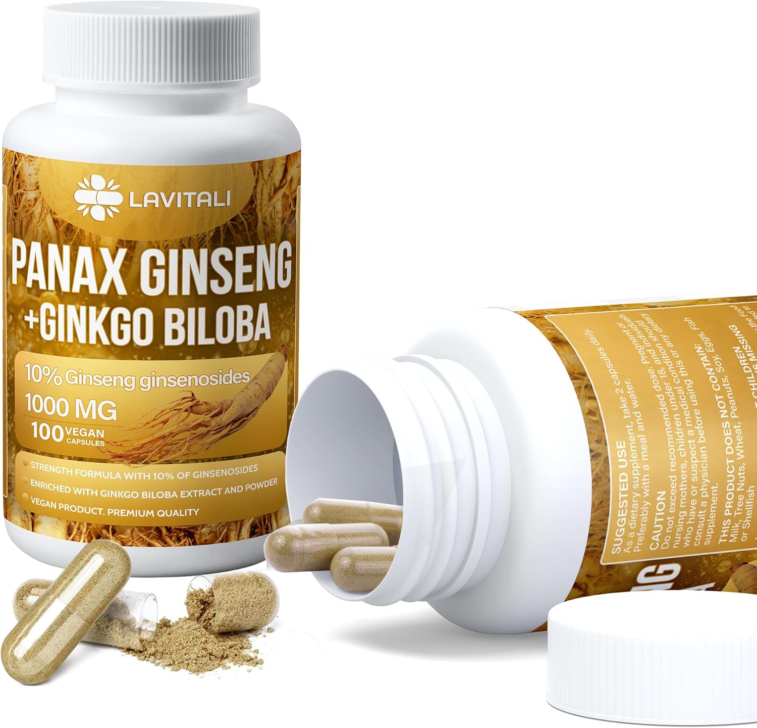 Ginseng & Ginkgo Biloba 100 Veggie Capsules, Energy Ginseng Root Extract Powder, with Ginkgo Biloba Extract, 100% Natural & Non-GMO, Vegan, Gluten Free, Dairy Free - Image 9