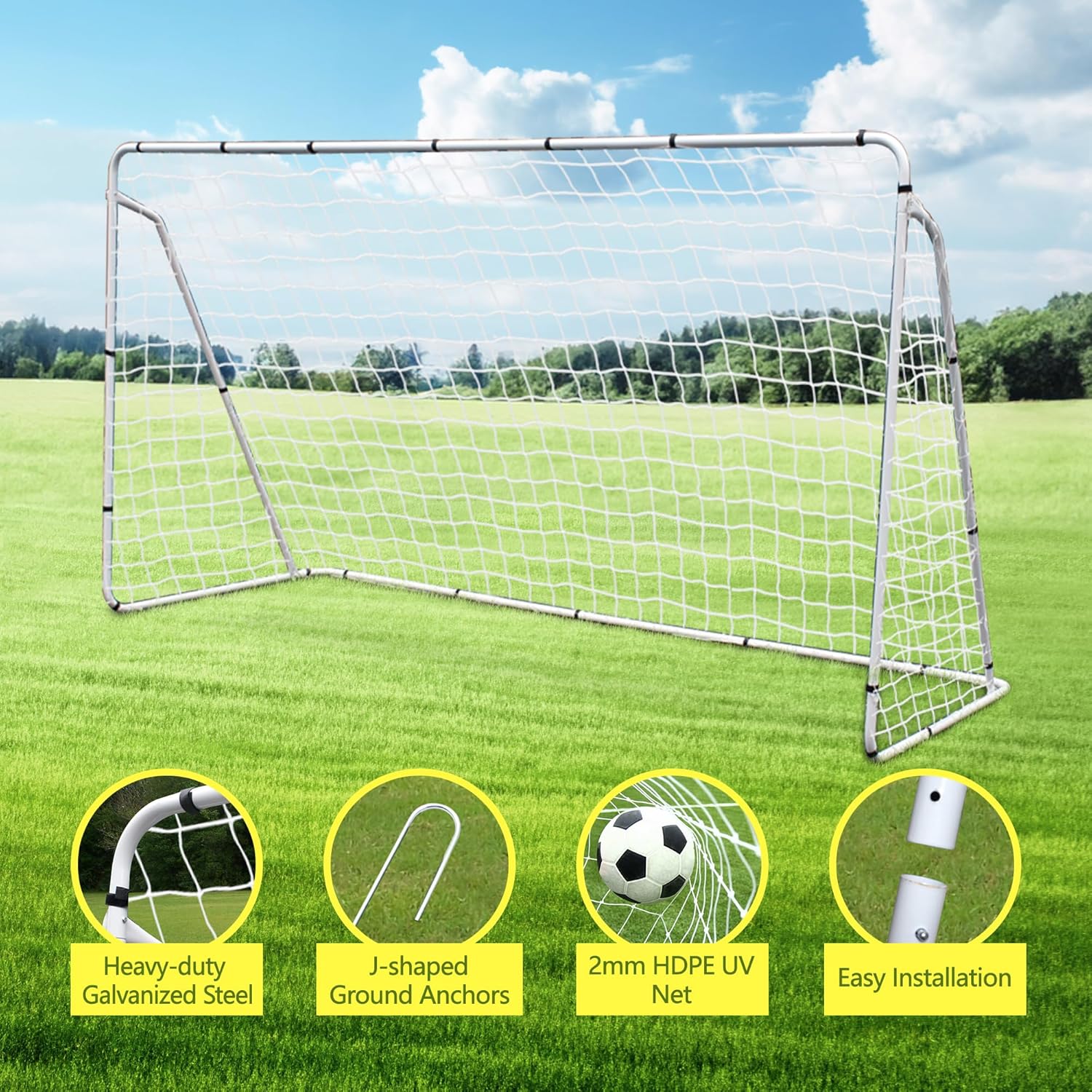 F2C Soccer Net 12 x 6FT/10x6.5 FT /8x5 FT Soccer Goal for Backyard, Steel Frame for Kids, Adult Portable Shooting Training Aid with Carry Bag,Ground Stakes Waterproof - Image 3