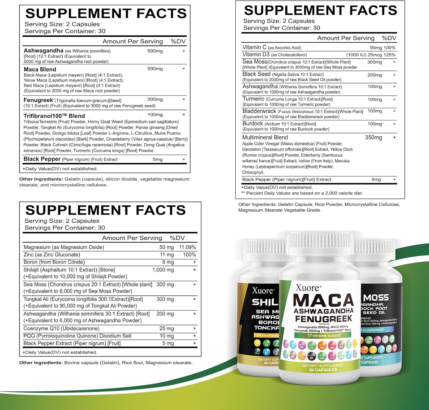 Sea Moss, Black Seed Oil, Ashwagandha, Ginger, Shilajit, Rhodiola Rosea, Panax Ginseng, Maca Root, Fenugreek, Trifibranol100X,All in 1 Supplements (1 Pack) - Image 6