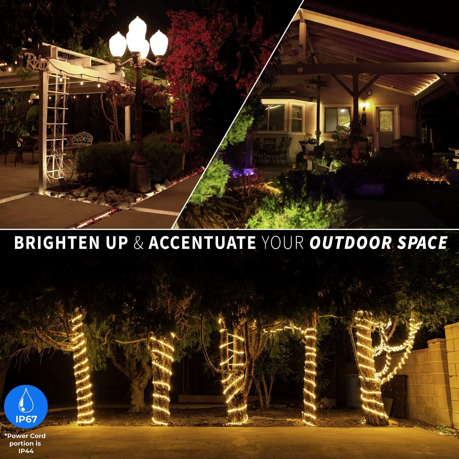WYZworks 20ft Warm White LED Rope Light - 8 Modes, Waterproof Outdoor Accent Lighting with Remote, Flexible Clear Tube, ETL Certified, Garden, Patio, Backyard, Holiday Christmas, Tree, Ambient Decor - Image 8