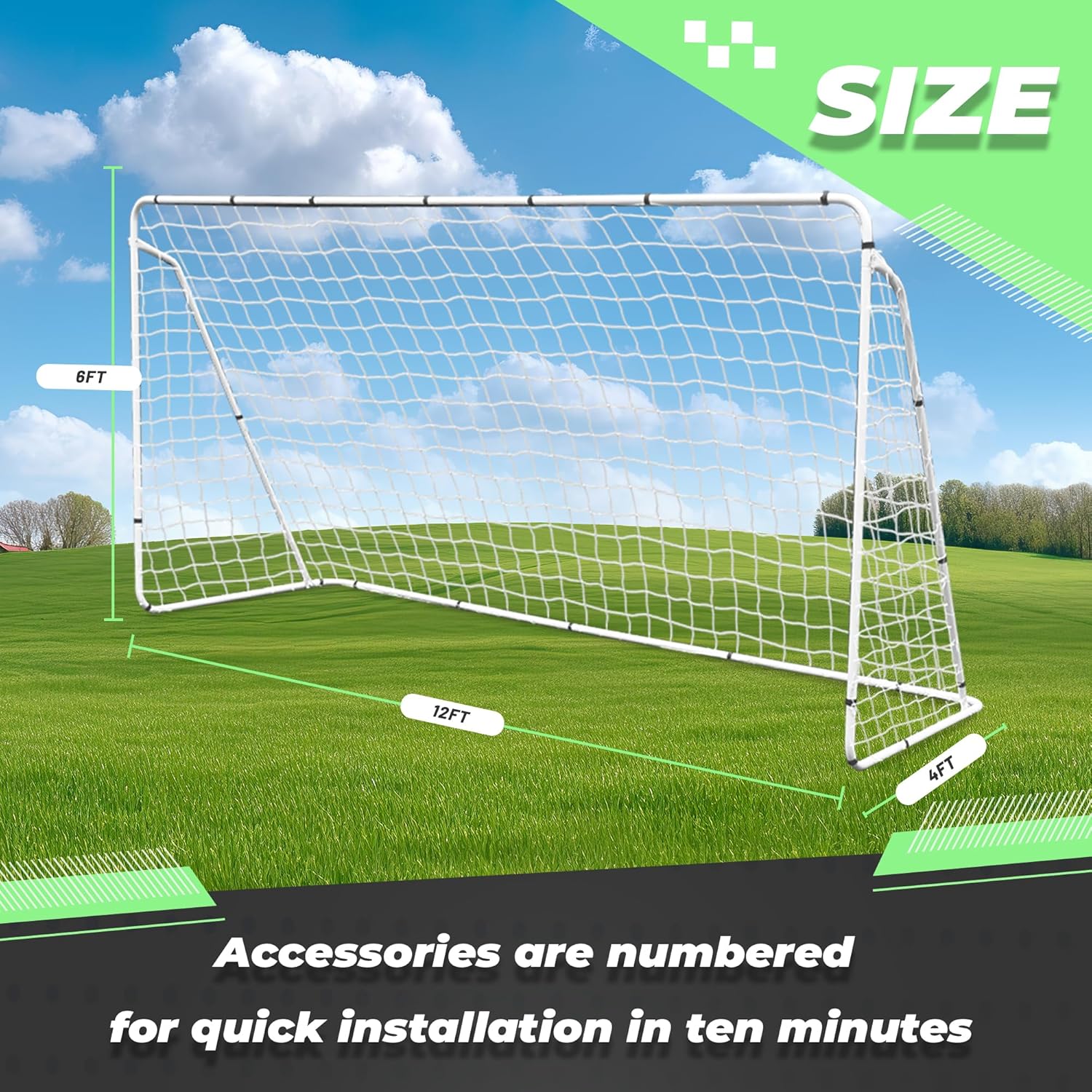 F2C Soccer Net 12 x 6FT/10x6.5 FT /8x5 FT Soccer Goal for Backyard, Steel Frame for Kids, Adult Portable Shooting Training Aid with Carry Bag,Ground Stakes Waterproof - Image 8