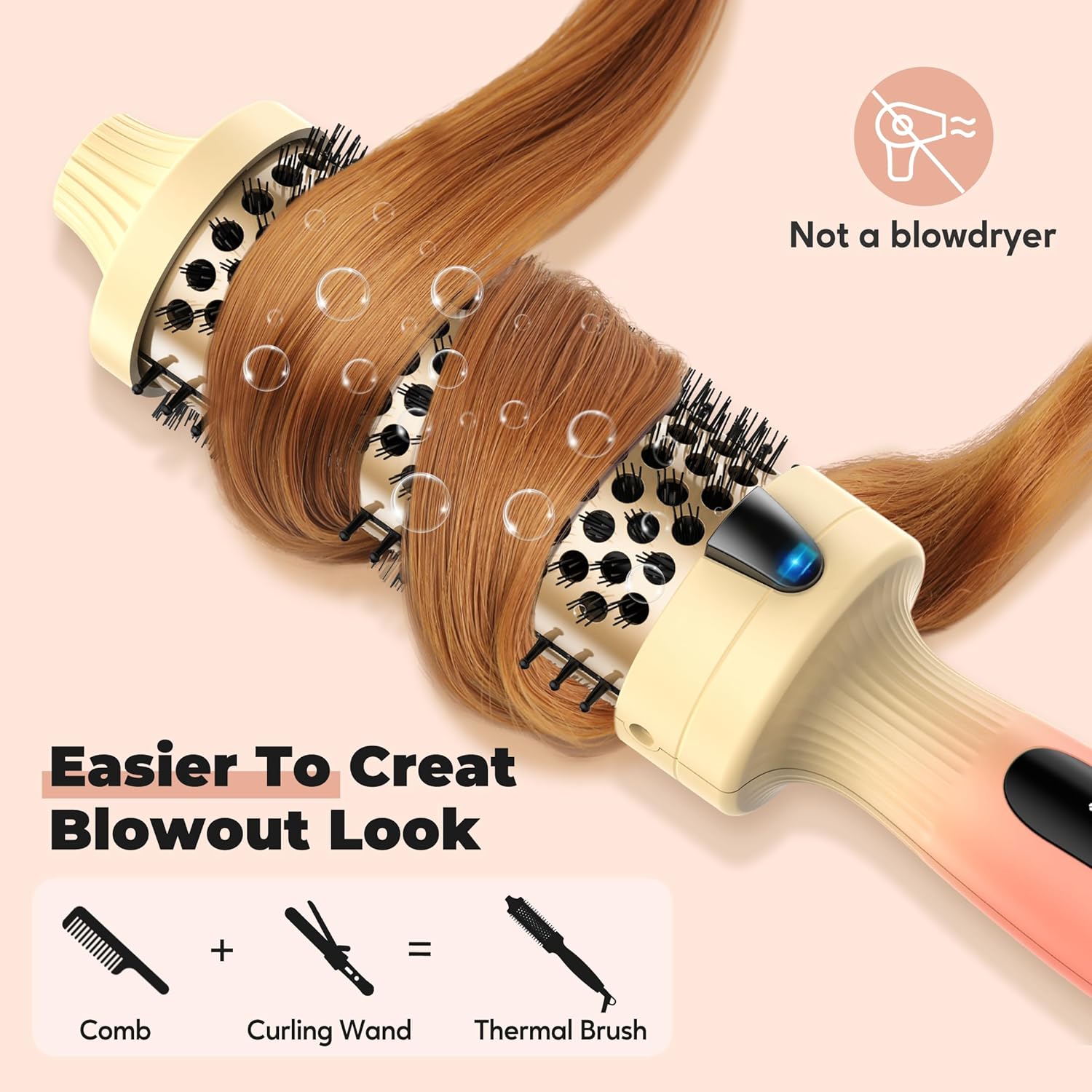 1.77-Inch Thermal Brush - Ceramic Ionic Heated Round Brush for 90's Full-Bodied Style, Volumizing, Smooth Hair & Natural Curls, Dual MCH Heating, Digital Display, 9 Temperature, Dual Voltage - Image 6