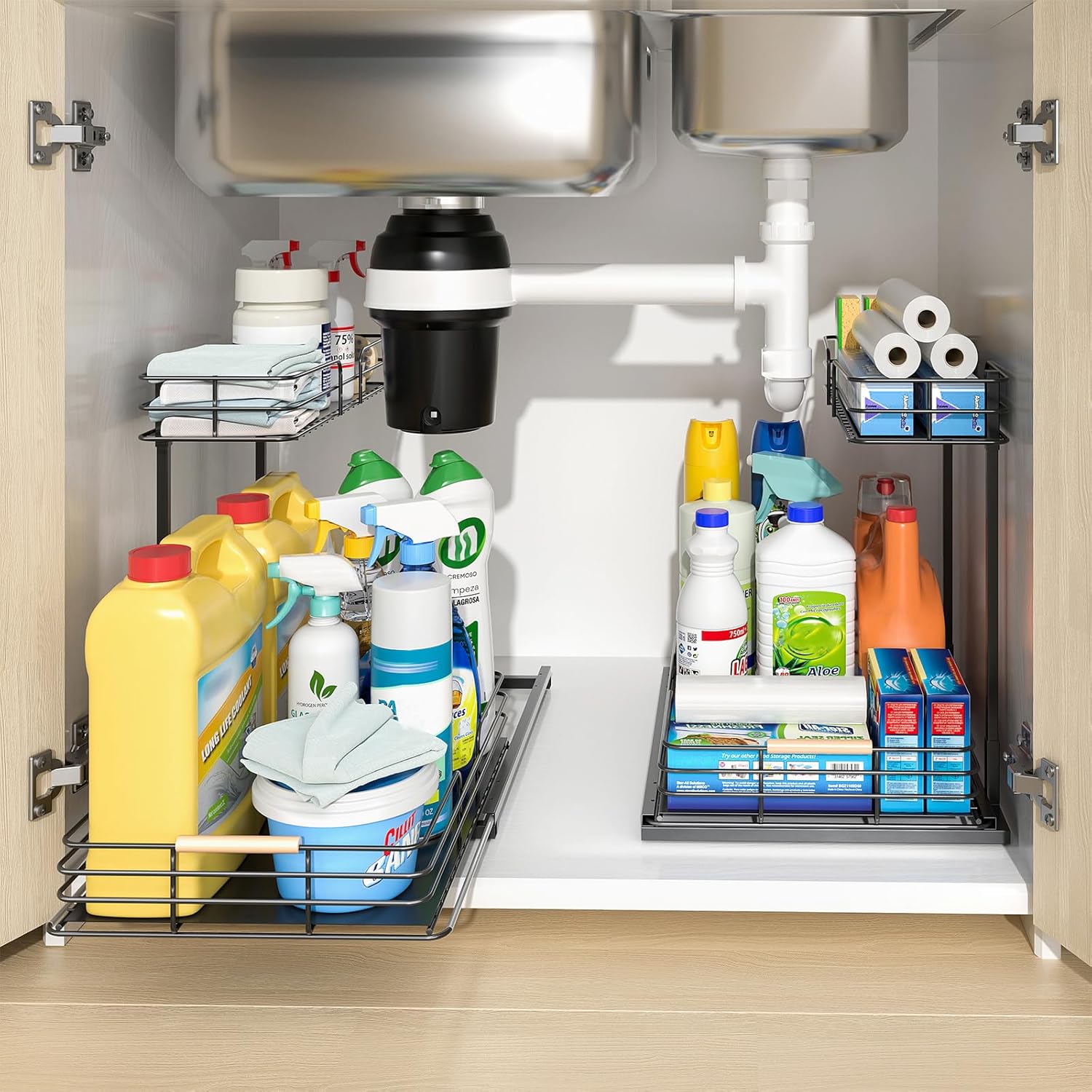 LAMU 2Pack Under Sink Organizers and Storage, 2 Tier Bathroom Kitchen Cabinet Organizers and Storage, Pull Out Under Sink Storage Kitchen Shelf Organizer for Under Counter Storage Organizer - Image 9