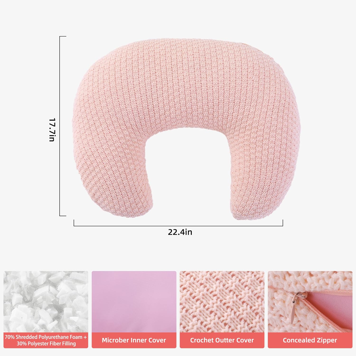 HOMBYS Crochet Pillow for Lap Support,Gaming & Reading Arm Rest Pillow,Soft Lap Desk Pillow with Crochet Cover (Pink) - Image 6