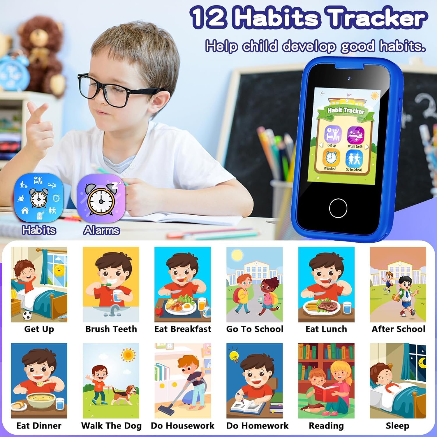Kids Smart Phone for Boys, Christmas Birthday Gifts for Boy Girl Age 3-10 Kids Toys Cell Phone, 2.8" Touchscreen Toddler Learning Play Toy Phone with Dual Camera, Game, Music Player, 8GB Card Blue - Image 7