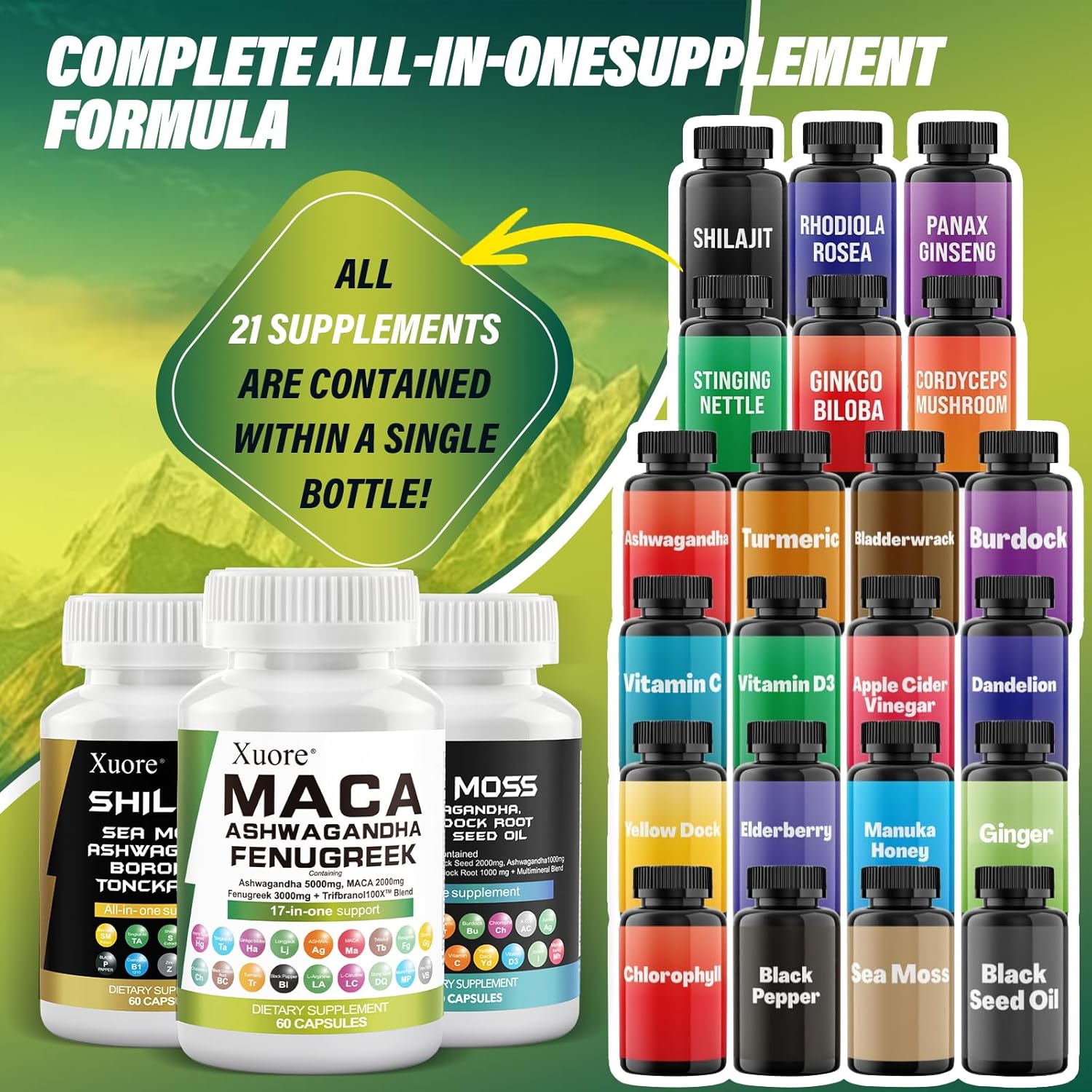 Sea Moss, Black Seed Oil, Ashwagandha, Ginger, Shilajit, Rhodiola Rosea, Panax Ginseng, Maca Root, Fenugreek, Trifibranol100X,All in 1 Supplements (1 Pack) - Image 7